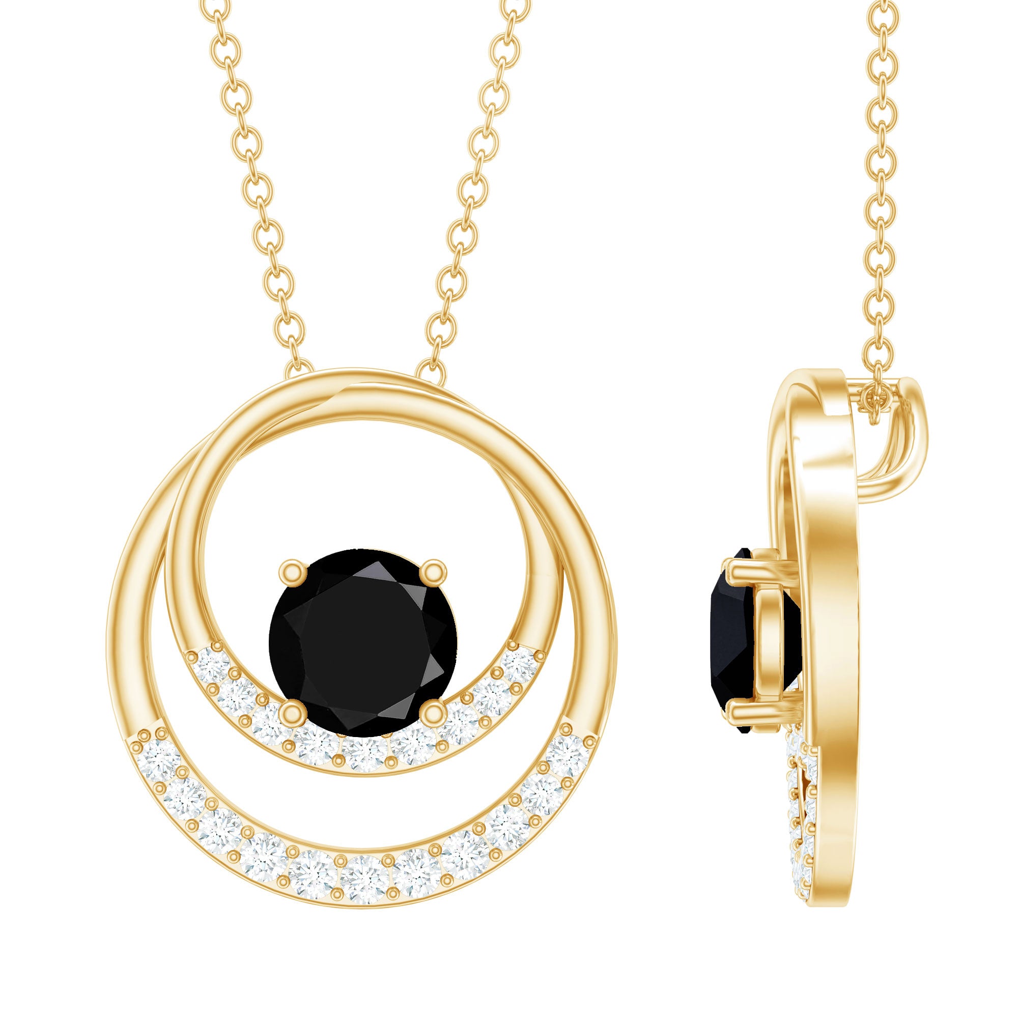 Rosec Jewels-Lab Created Black and White Diamond Open Circle Necklace