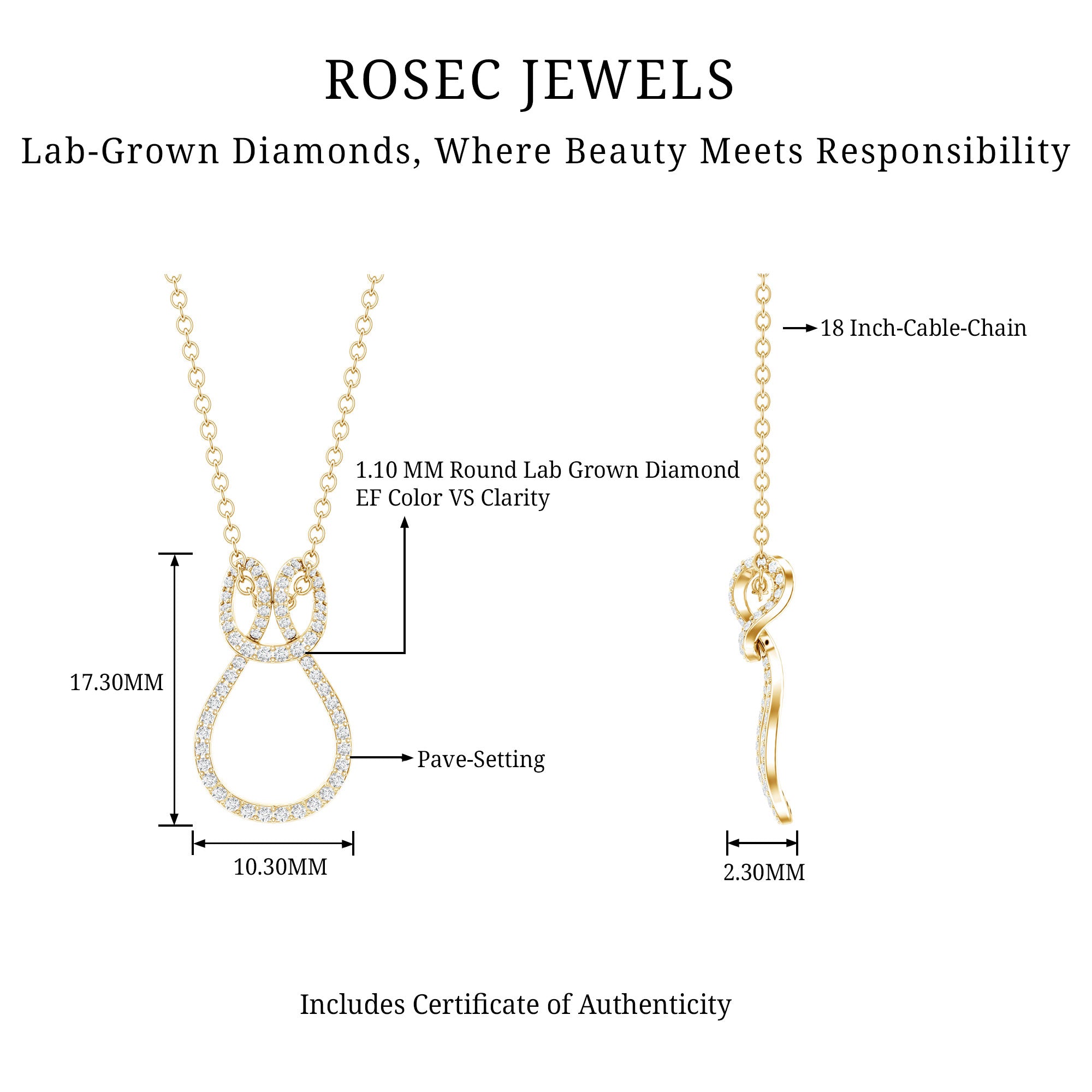 Certified Lab Grown Diamond Infinity Love Knot Necklace For Her Lab - ( EF-VS ) - Rosec Jewels