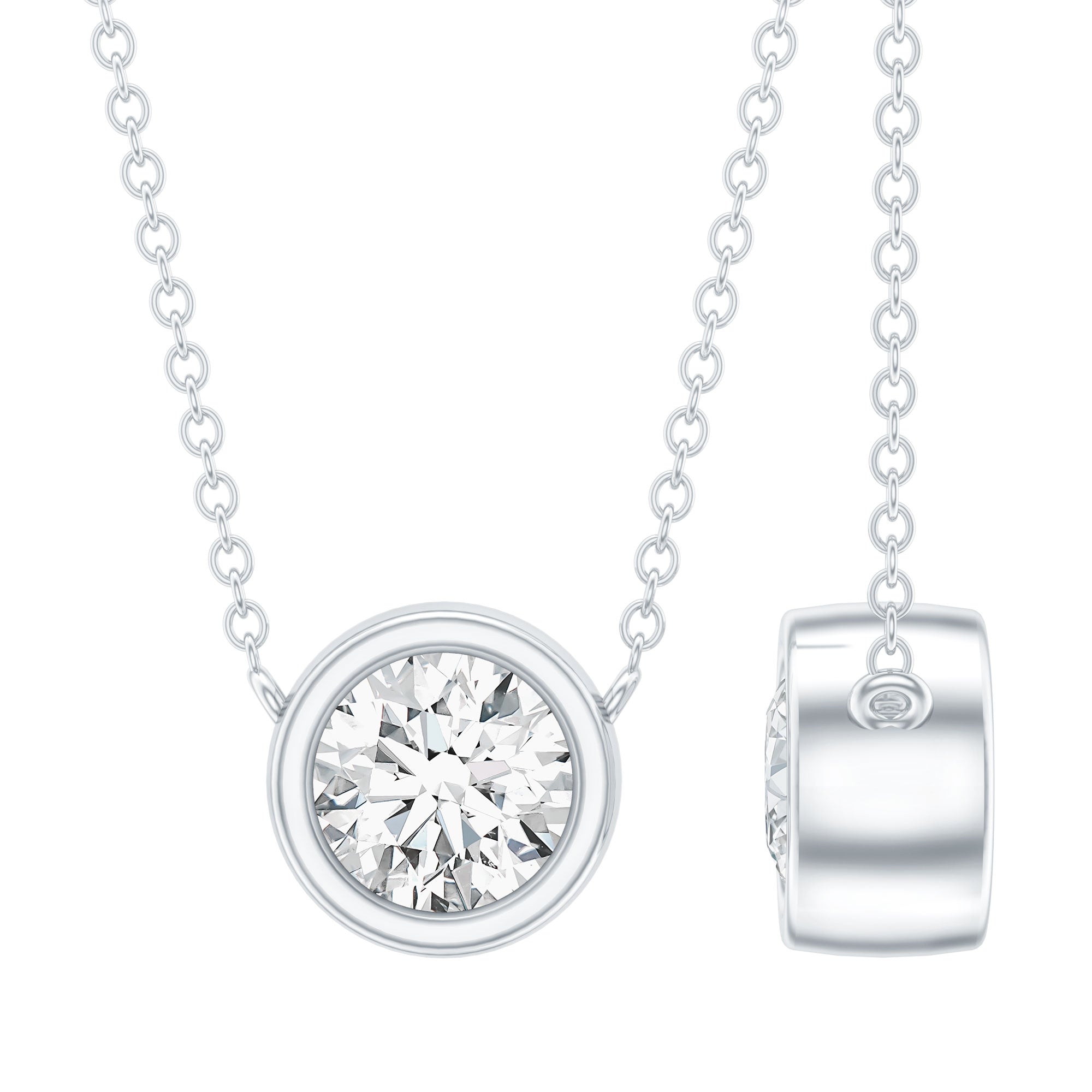 Bezel Set Lab 5 MM Round Diamond Solitaire Necklace