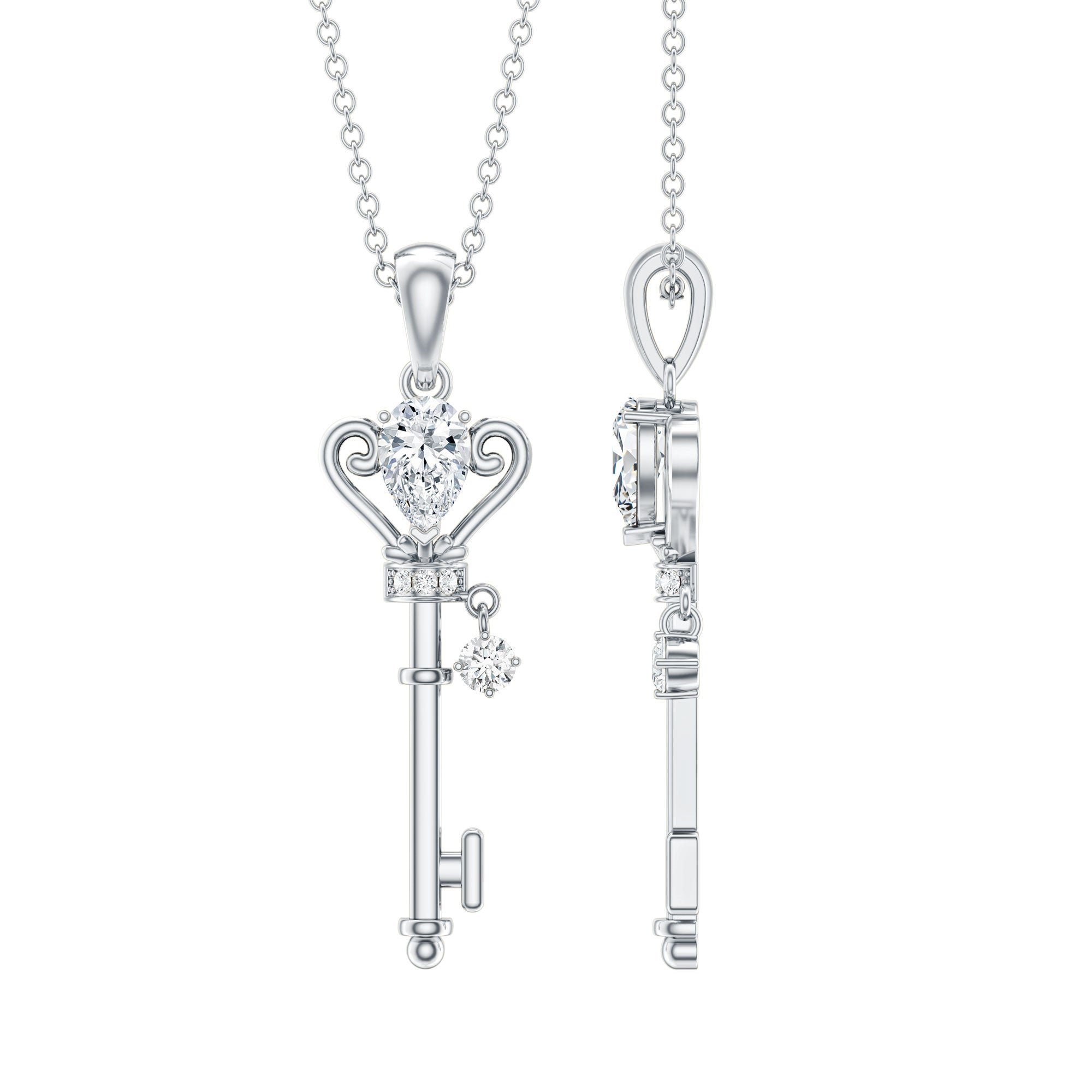 Certified Lab 5X7 MM Pear Shaped Diamond Key Pendant Lab - ( EF-VS ) - Rosec Jewels
