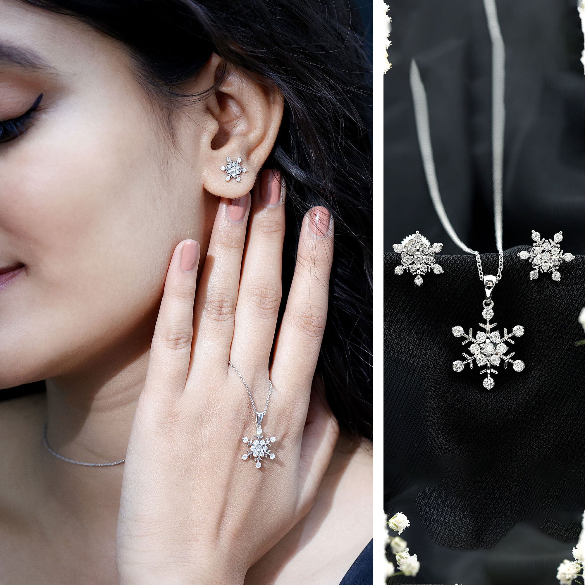 Certified Lab Grown Diamond Snowflake Jewelry Set Lab - ( EF-VS ) - Rosec Jewels