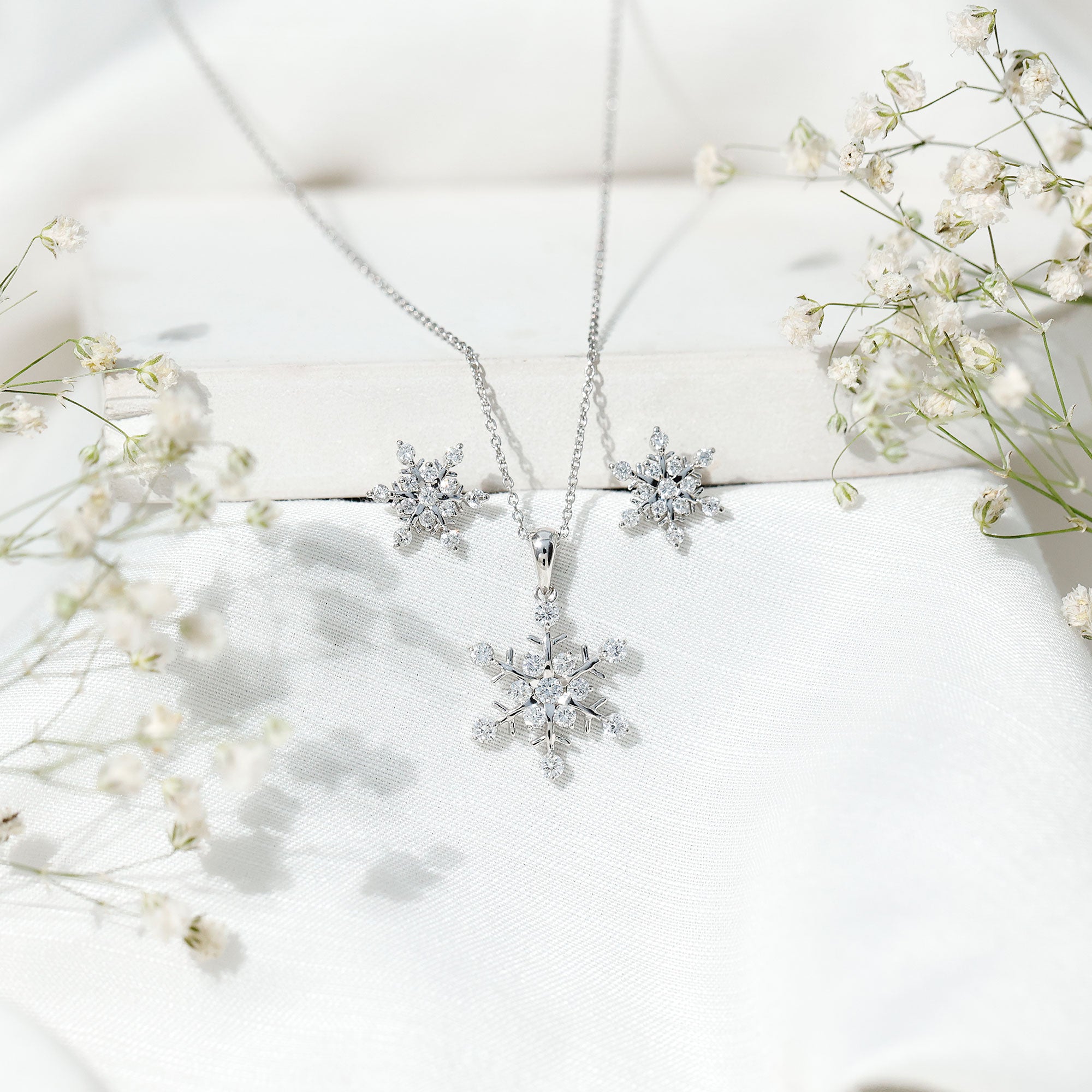 Certified Lab Grown Diamond Snowflake Jewelry Set Lab - ( EF-VS ) - Rosec Jewels