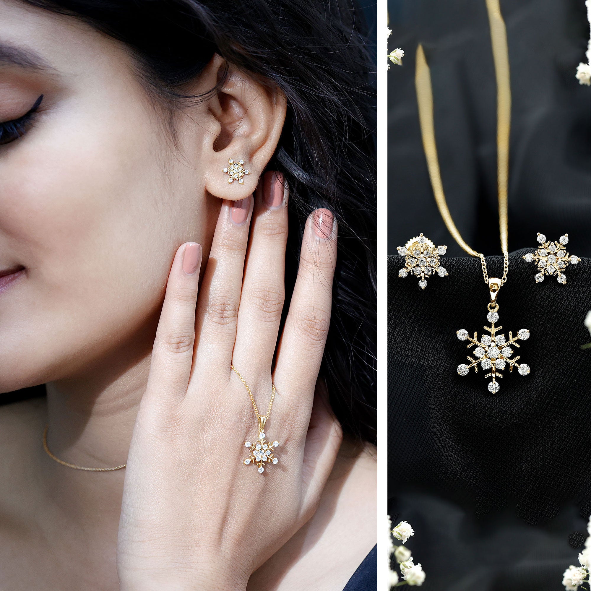 Certified Lab Grown Diamond Snowflake Jewelry Set Lab - ( EF-VS ) - Rosec Jewels