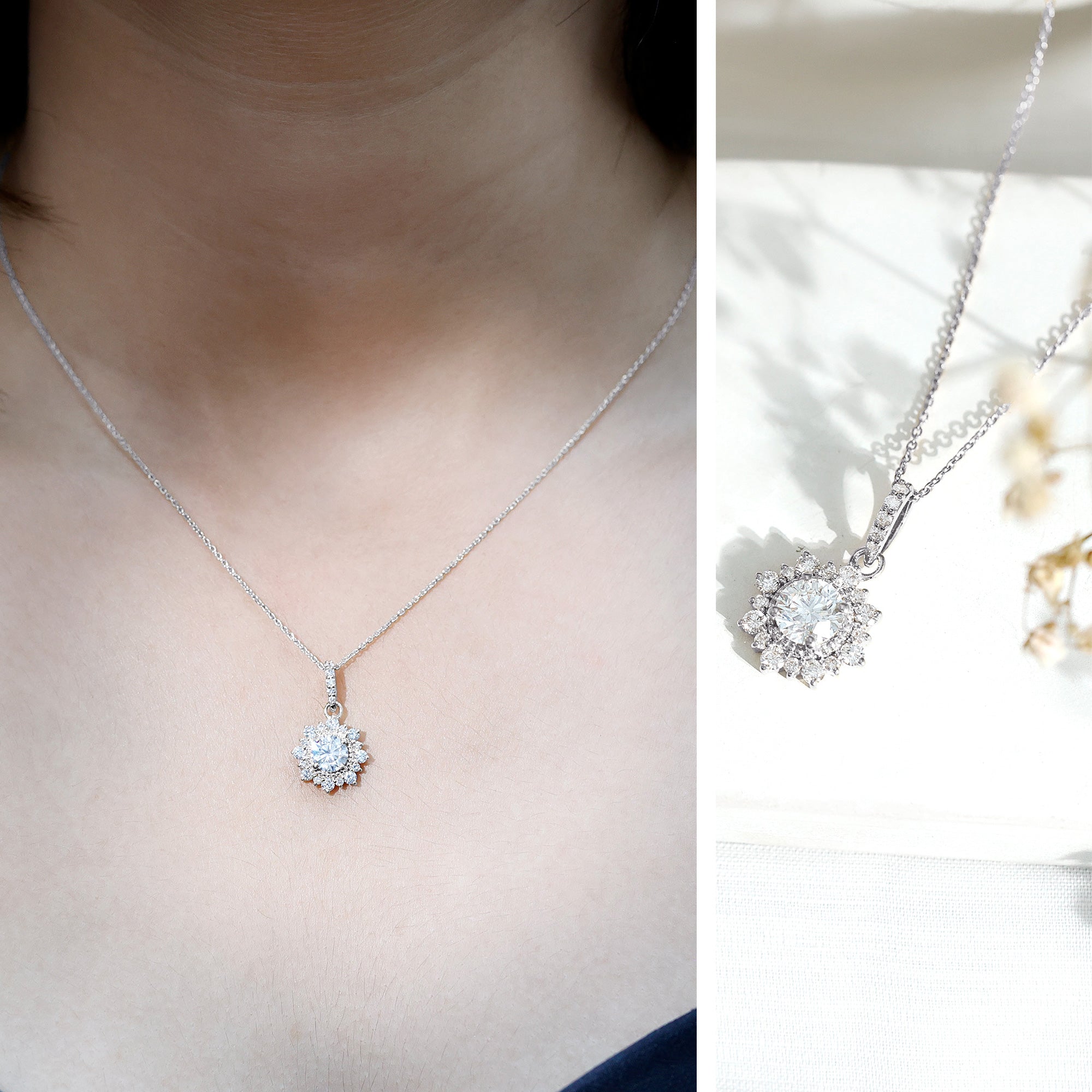 Certified Lab Grown Diamond Wedding Necklace With Chain Lab - ( EF-VS ) - Rosec Jewels