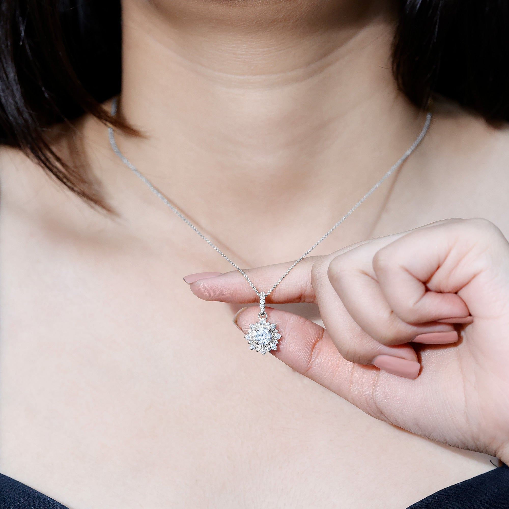 Certified Lab Grown Diamond Wedding Necklace With Chain Lab - ( EF-VS ) - Rosec Jewels