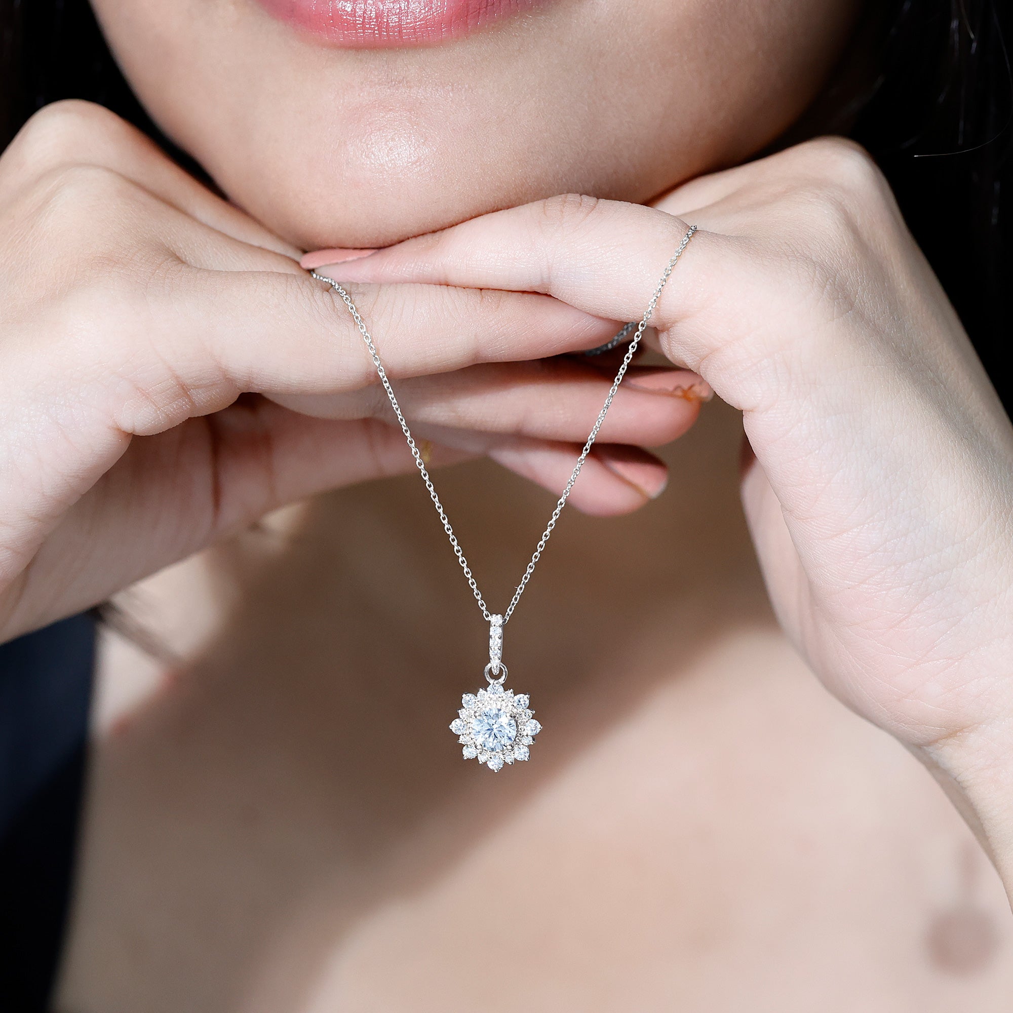 Certified Lab Grown Diamond Wedding Necklace With Chain Lab - ( EF-VS ) - Rosec Jewels