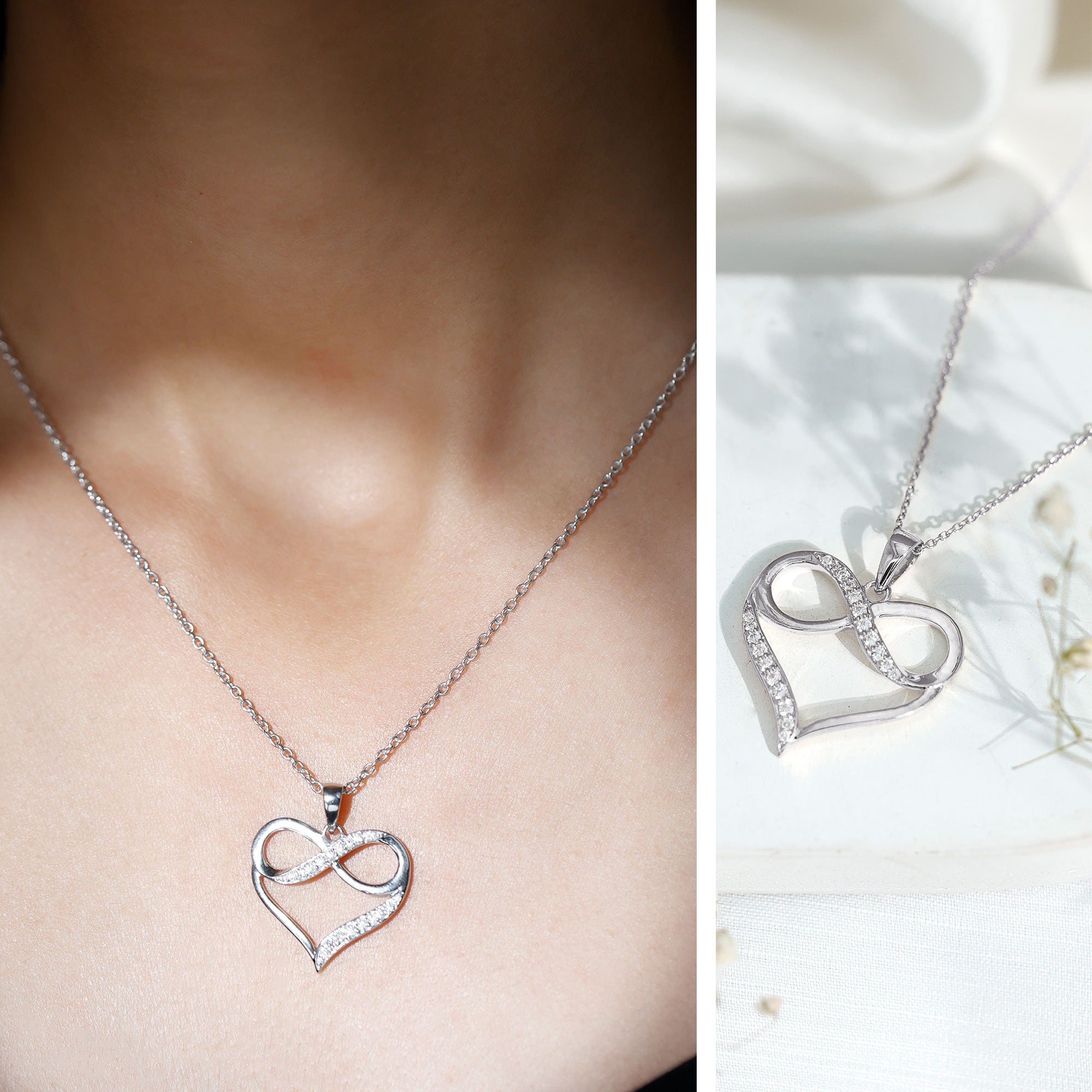 Certified Lab Grown Diamond Infinity Heart Necklace For Women Lab - ( EF-VS ) - Rosec Jewels