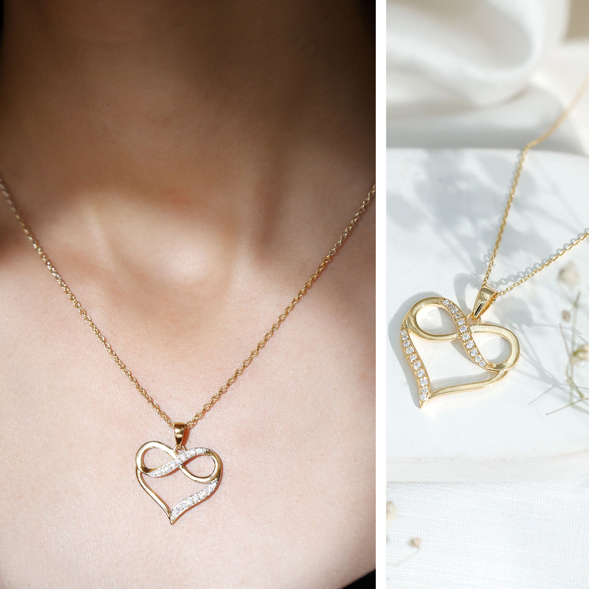 Certified Lab Grown Diamond Infinity Heart Necklace For Women Lab - ( EF-VS ) - Rosec Jewels