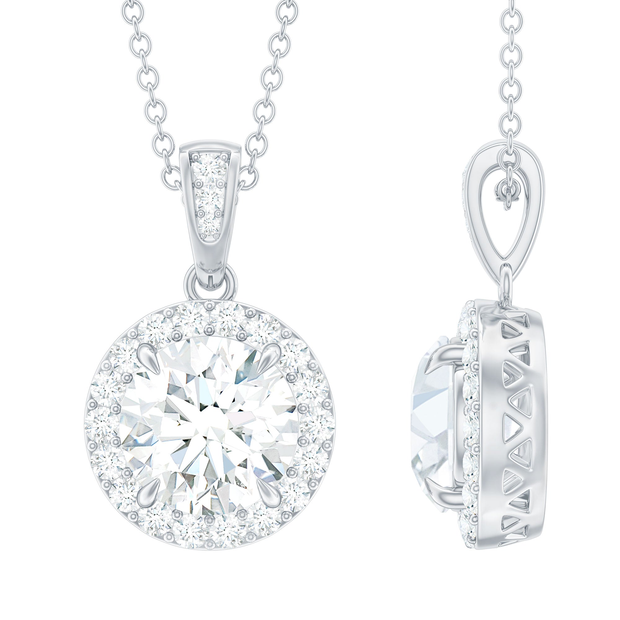 Certified 2 Carat Lab Grown Diamond Halo Pendant Necklace