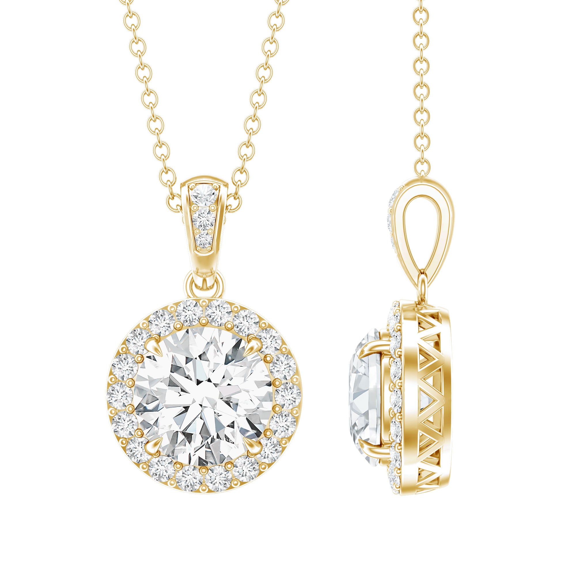 Certified 2 Carat Lab Grown Diamond Halo Pendant Necklace Lab - ( EF-VS ) - Rosec Jewels