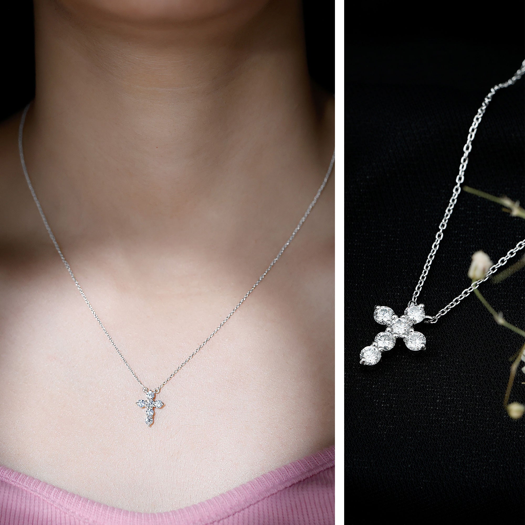 Lab Grown Diamond Religious Cross Pendant Necklace Lab - ( EF-VS ) - Rosec Jewels
