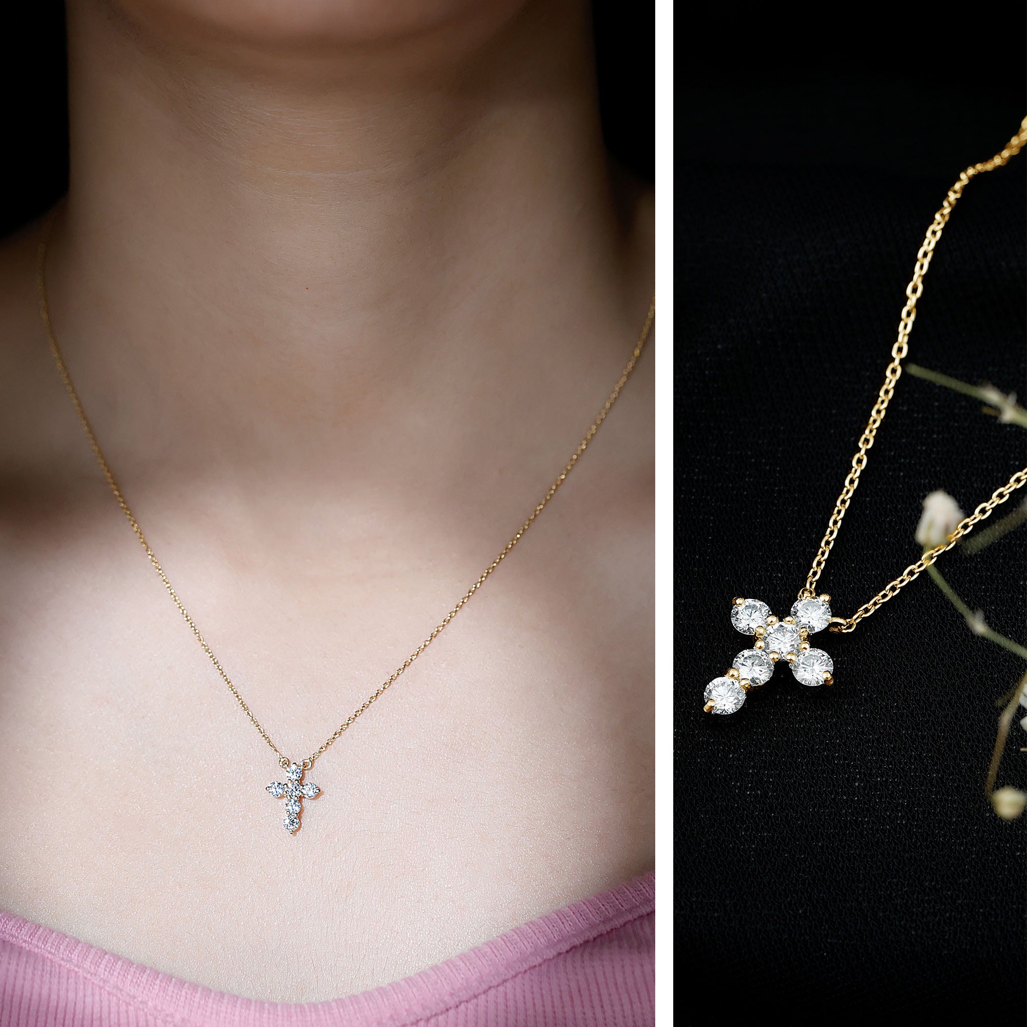 Lab Grown Diamond Religious Cross Pendant Necklace Lab - ( EF-VS ) - Rosec Jewels