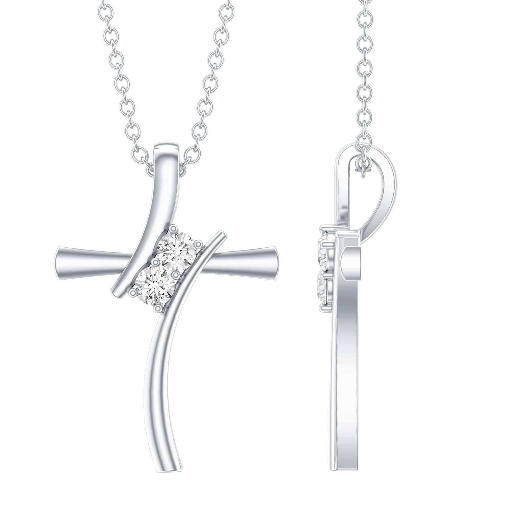 0.14 CT Lab Grown Diamond Cross Necklace (Hidden Bail) Lab - ( EF-VS ) - Rosec Jewels