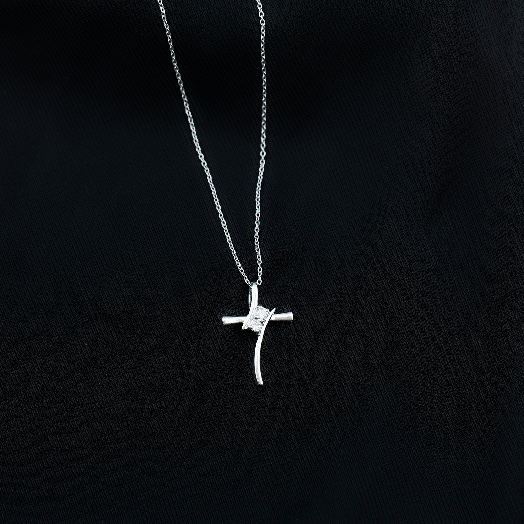 0.14 CT Lab Grown Diamond Cross Necklace (Hidden Bail) Lab - ( EF-VS ) - Rosec Jewels
