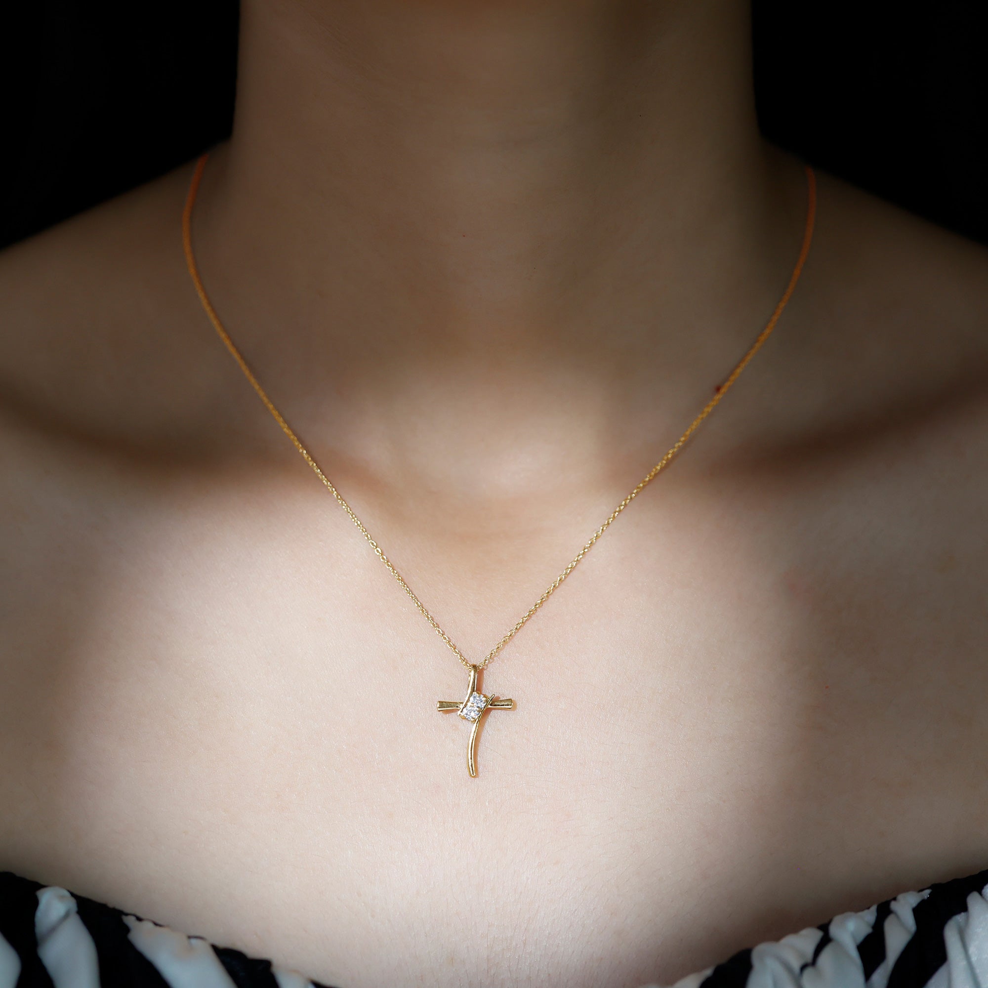 0.14 CT Lab Grown Diamond Cross Necklace (Hidden Bail) Lab - ( EF-VS ) - Rosec Jewels