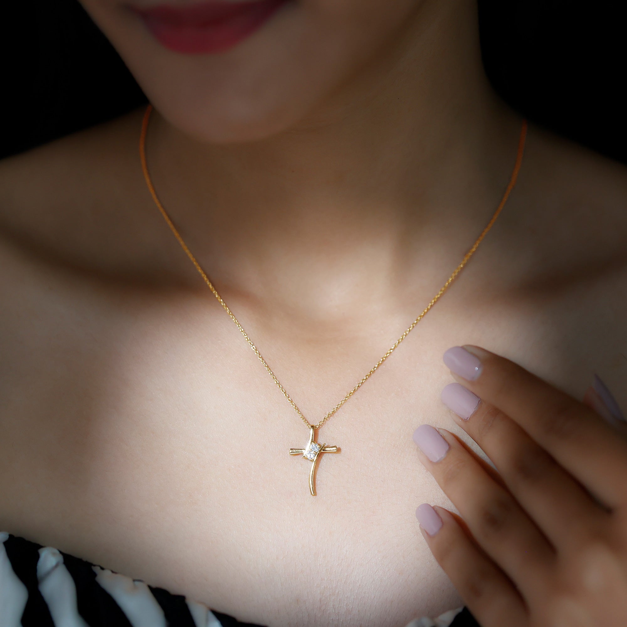 0.14 CT Lab Grown Diamond Cross Necklace (Hidden Bail) Lab - ( EF-VS ) - Rosec Jewels