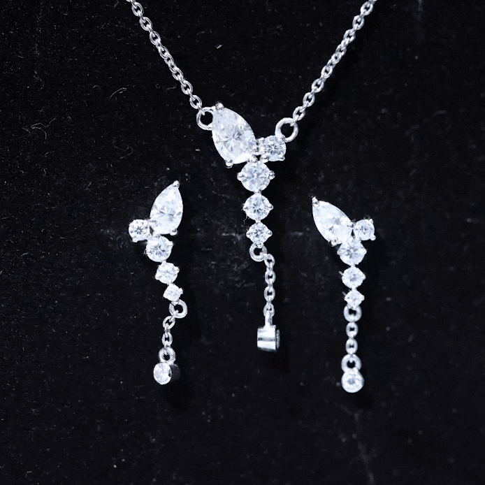Certified Lab Grown Diamond Designer Necklace and Earrings Set Lab - ( EF-VS ) - Rosec Jewels