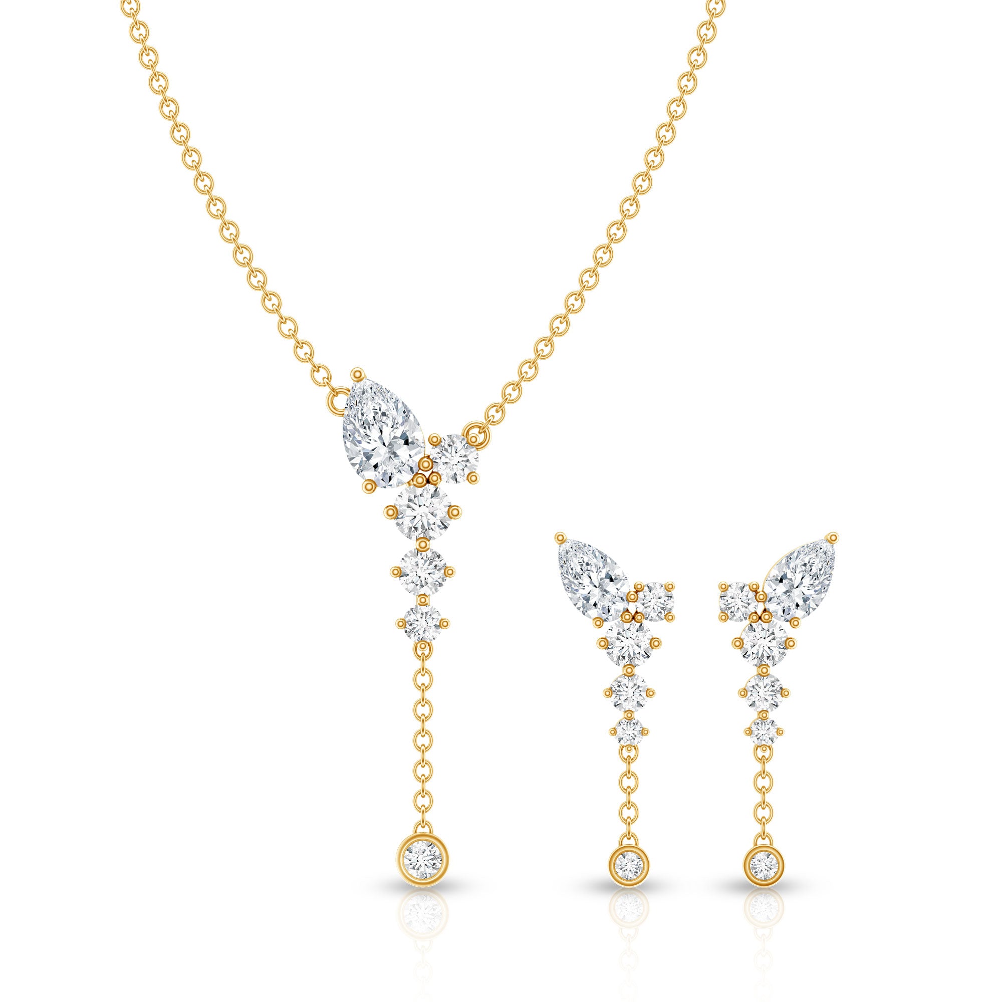 Certified Lab Grown Diamond Designer Necklace and Earrings Set Lab - ( EF-VS ) - Rosec Jewels