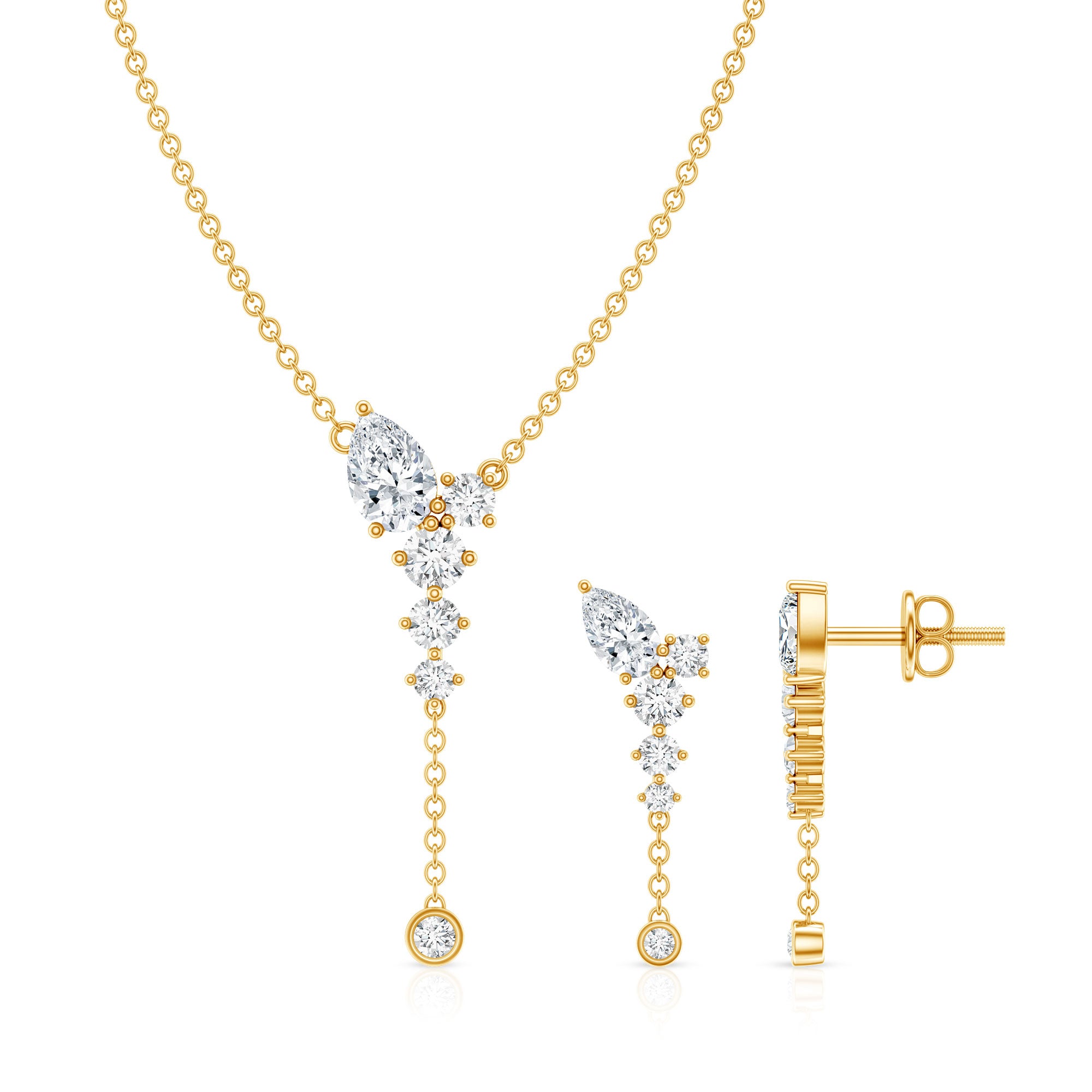 Certified Lab Grown Diamond Designer Necklace and Earrings Set Lab - ( EF-VS ) - Rosec Jewels