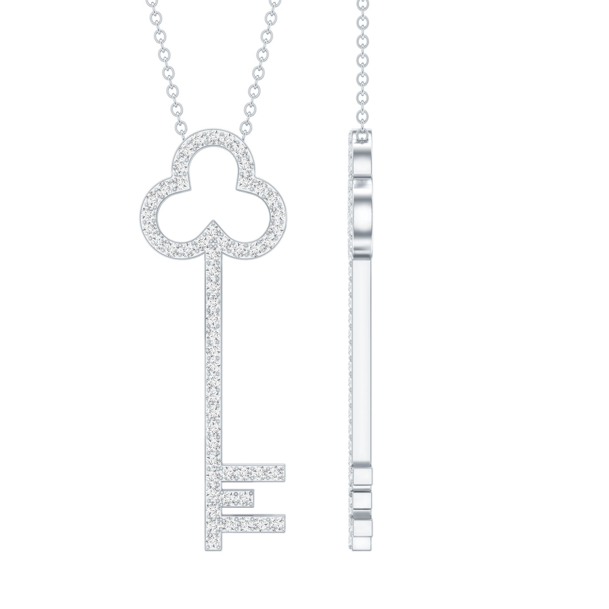 Certified Lab Grown Diamond Key Necklace For Women Lab - ( EF-VS ) - Rosec Jewels