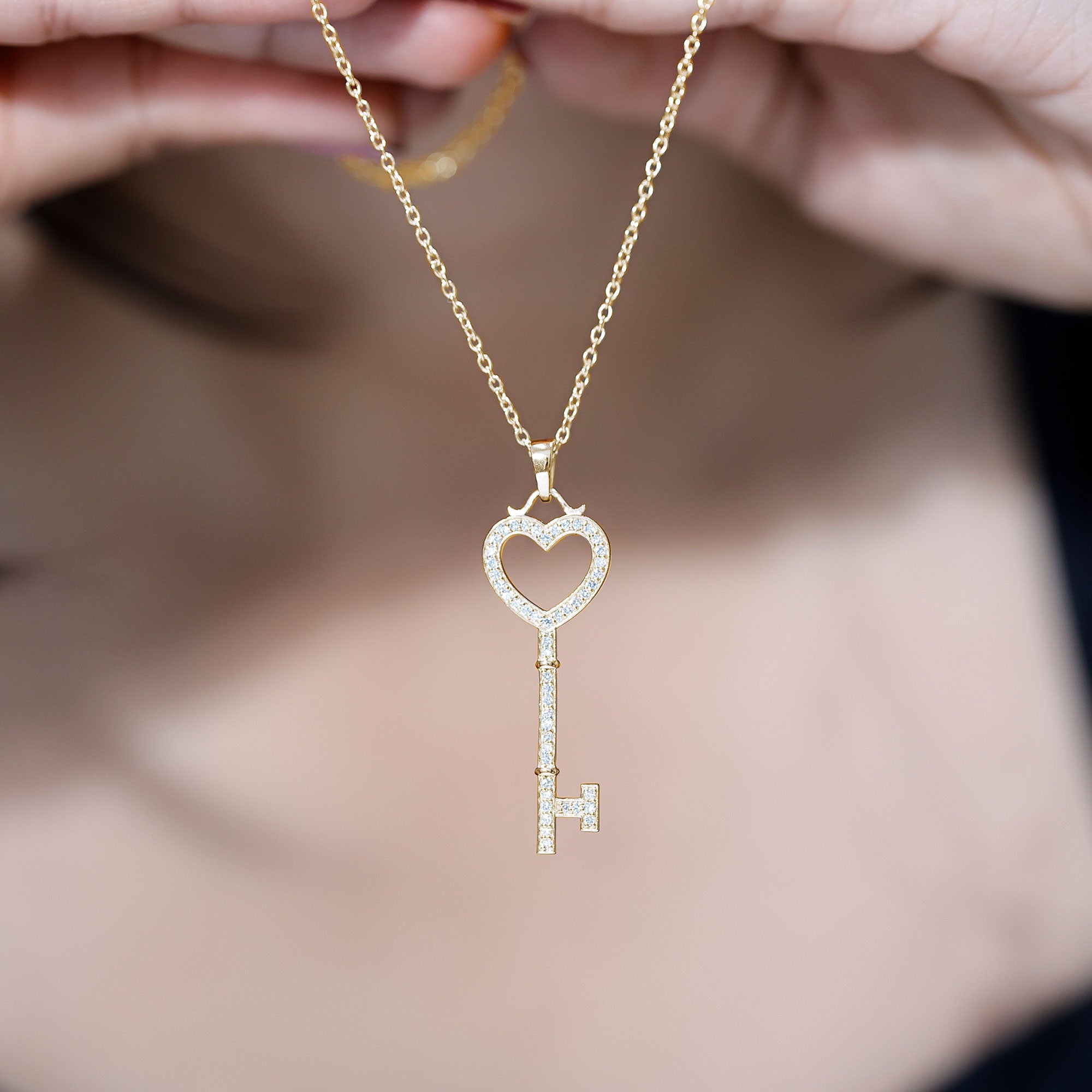 Lab Grown Diamond Key To My Heart Pendant Necklace Lab - ( EF-VS ) - Rosec Jewels