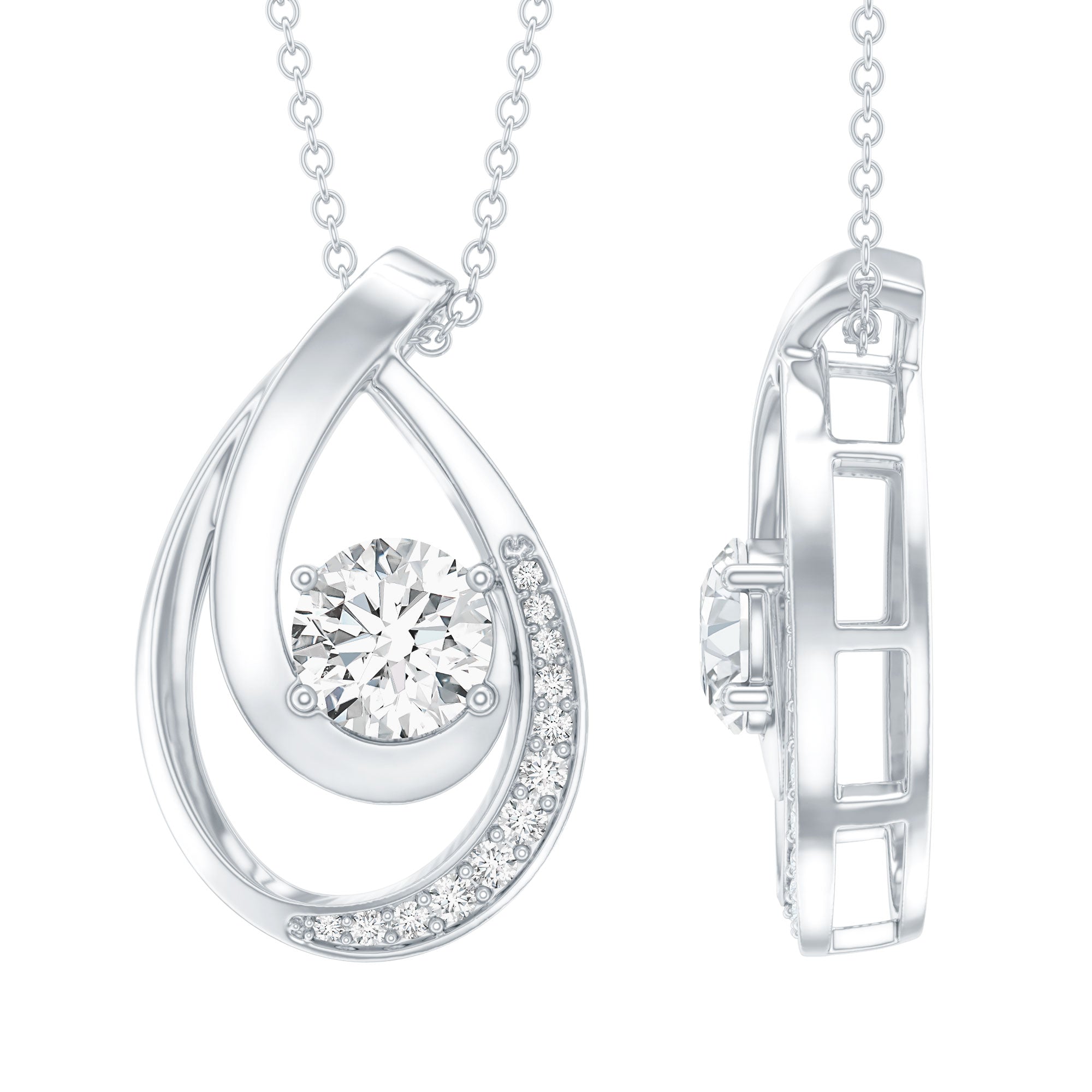 6 MM Round Lab Grown Diamond Teardrop Necklace for Women