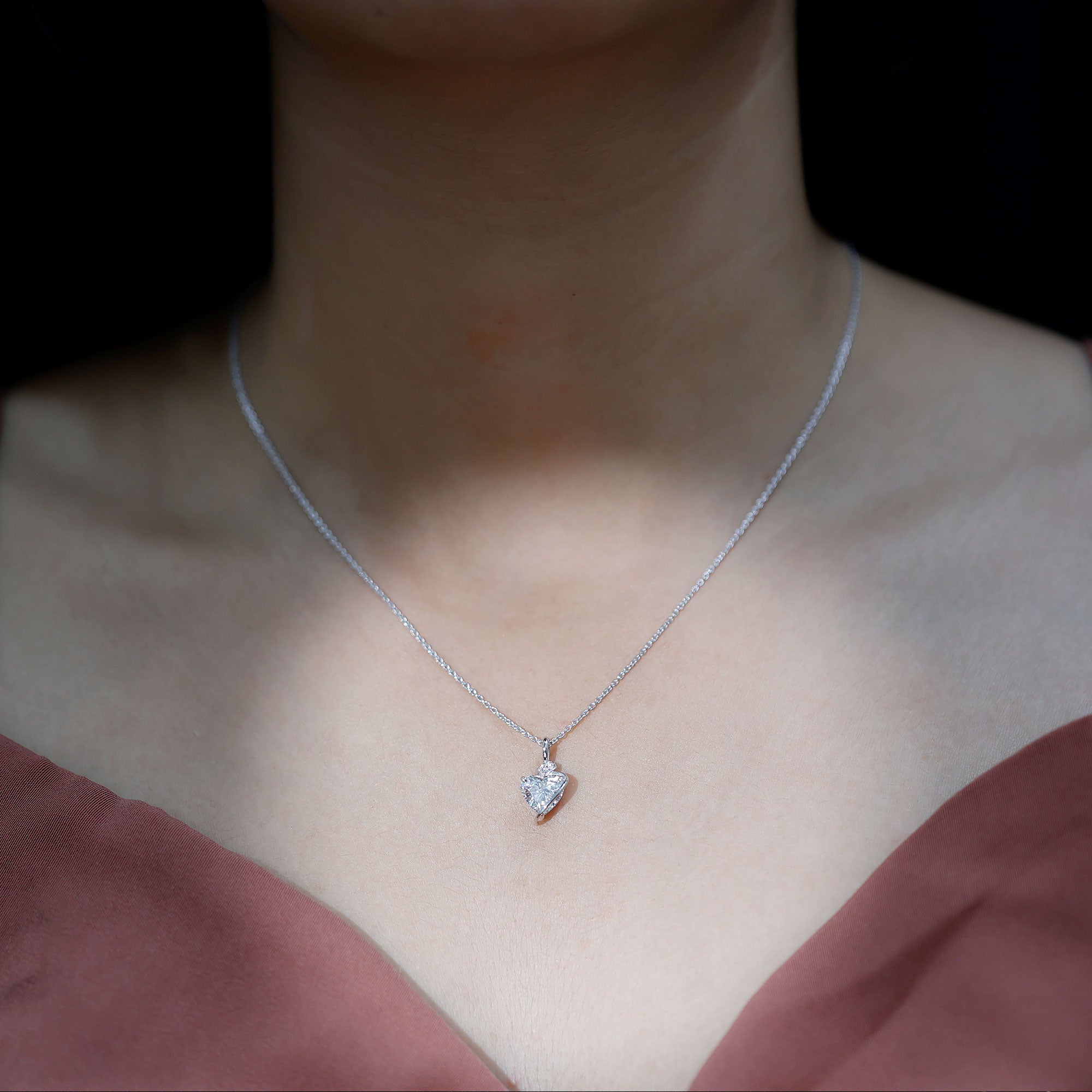 8 MM Lab Grown Diamond Heart Solitaire Necklace Lab - ( EF-VS ) - Rosec Jewels