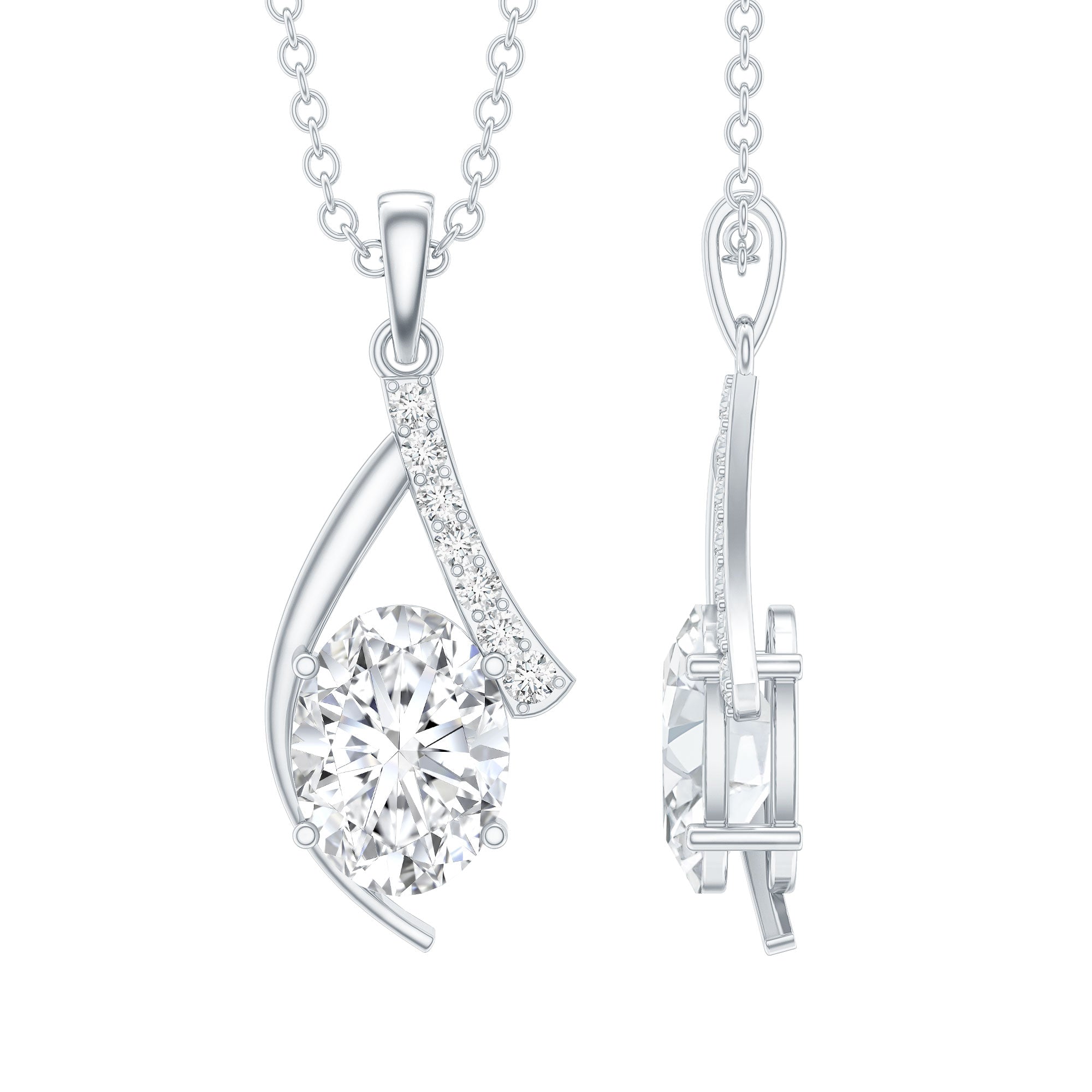 6X8 MM Oval Lab Grown Diamond Solitaire Necklace Lab - ( EF-VS ) - Rosec Jewels