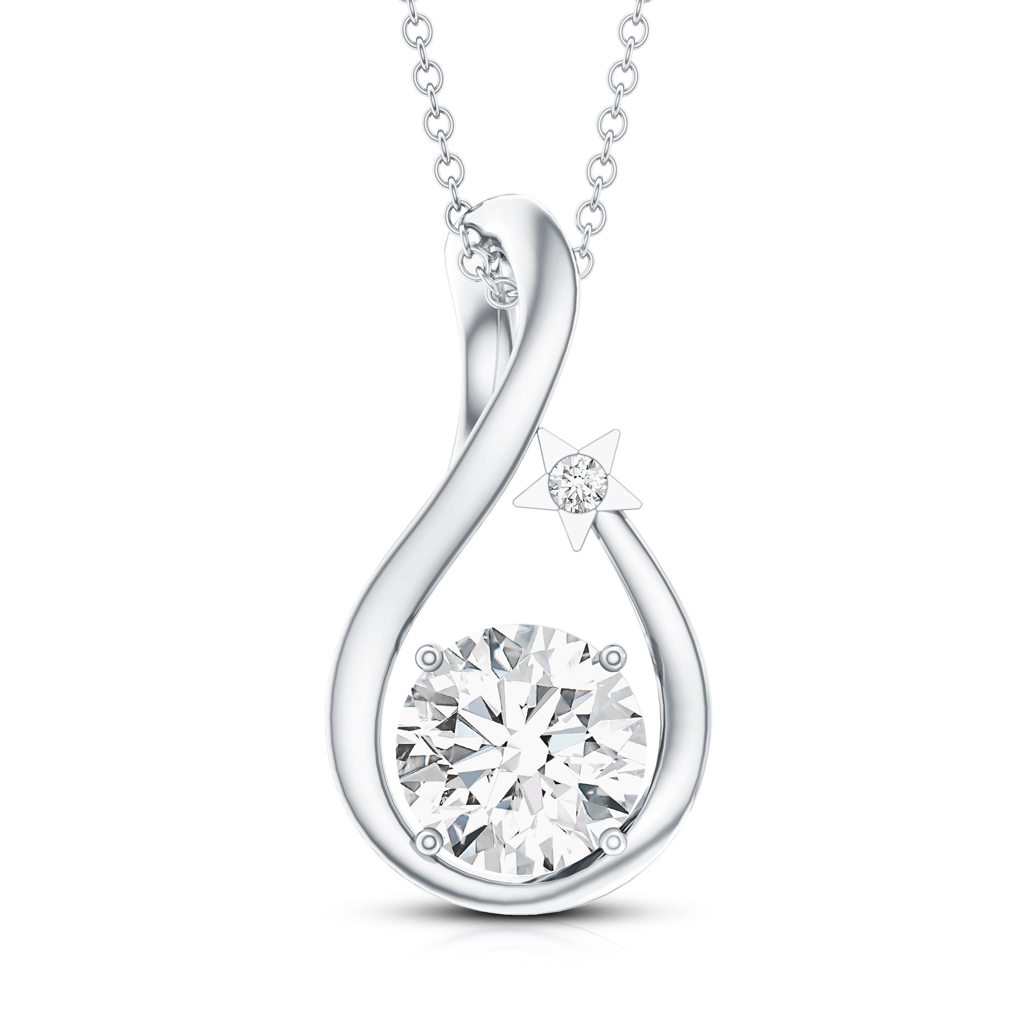 8 MM Round Solitaire Lab Grown Diamond Teardrop Necklace Lab - ( EF-VS ) - Rosec Jewels