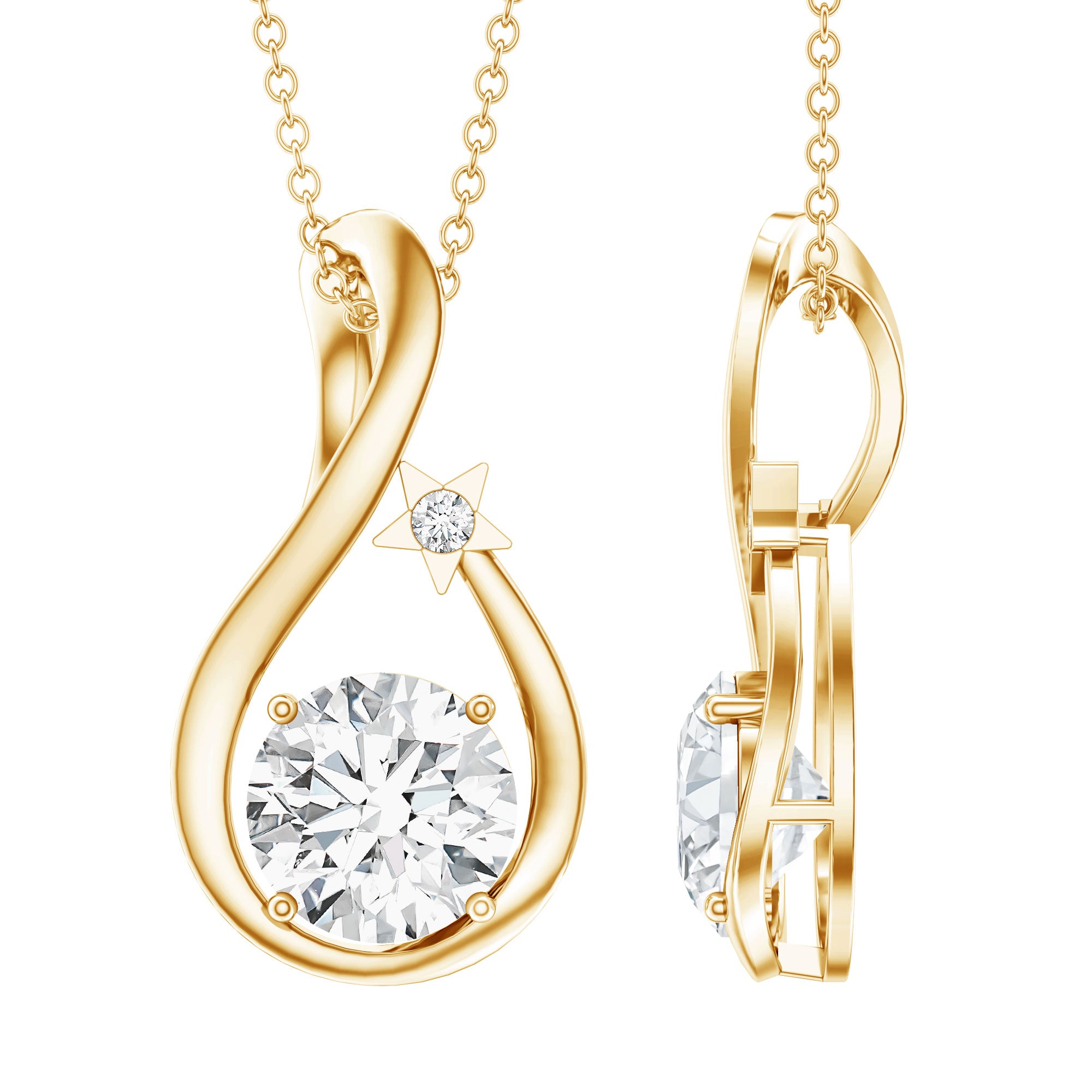 8 MM Round Solitaire Lab Grown Diamond Teardrop Necklace Lab - ( EF-VS ) - Rosec Jewels