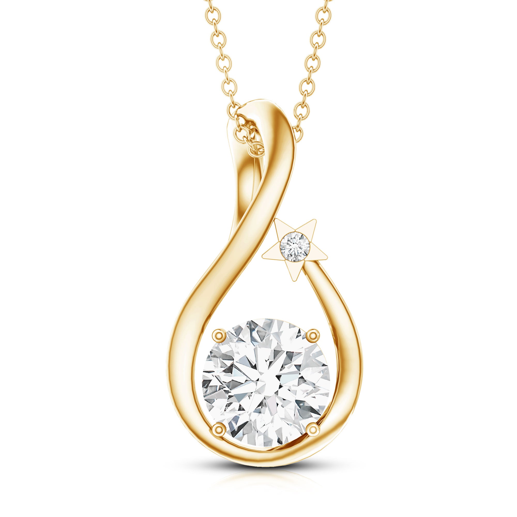 8 MM Round Solitaire Lab Grown Diamond Teardrop Necklace Lab - ( EF-VS ) - Rosec Jewels