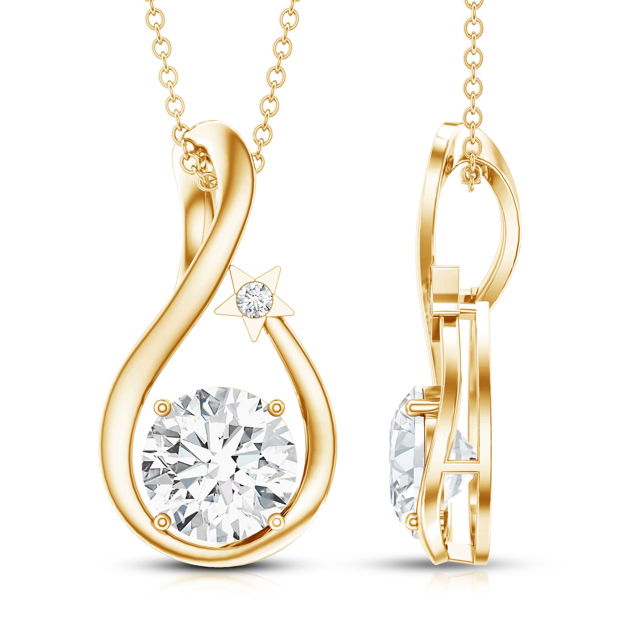 8 MM Round Solitaire Lab Grown Diamond Teardrop Necklace Lab - ( EF-VS ) - Rosec Jewels