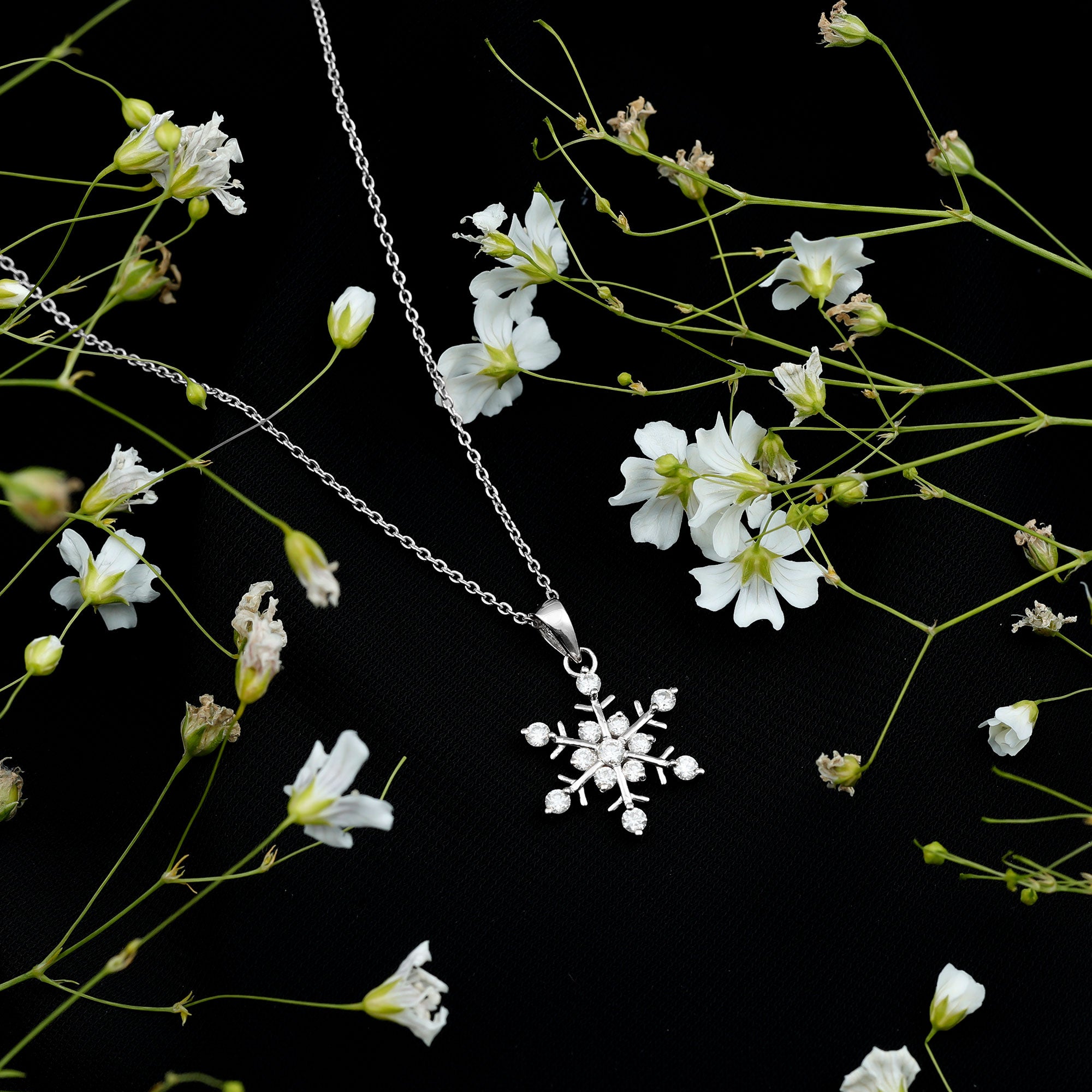 Lab Grown Diamond Christmas Snowflake Necklace Lab - ( EF-VS ) - Rosec Jewels