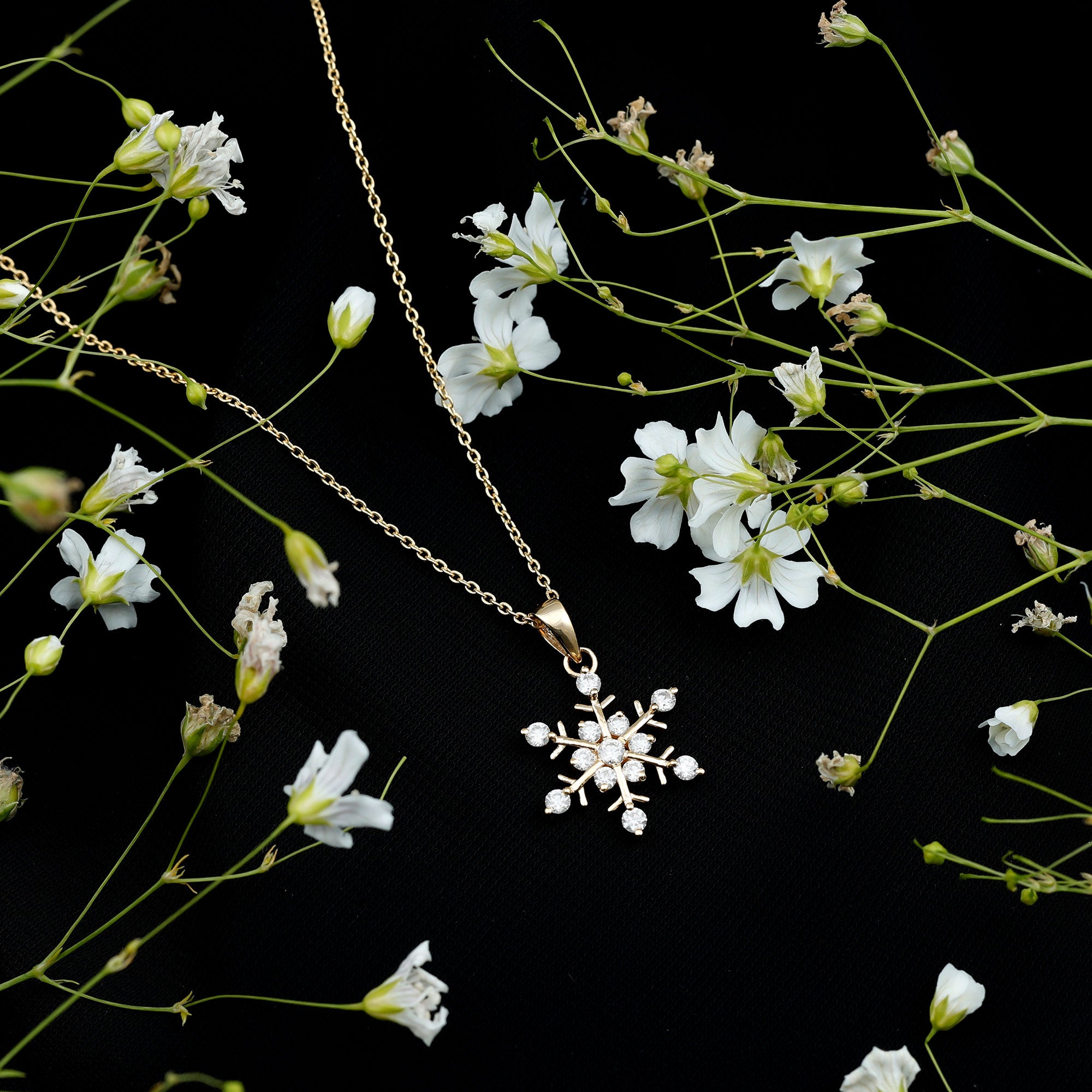 Lab Grown Diamond Christmas Snowflake Necklace Lab - ( EF-VS ) - Rosec Jewels