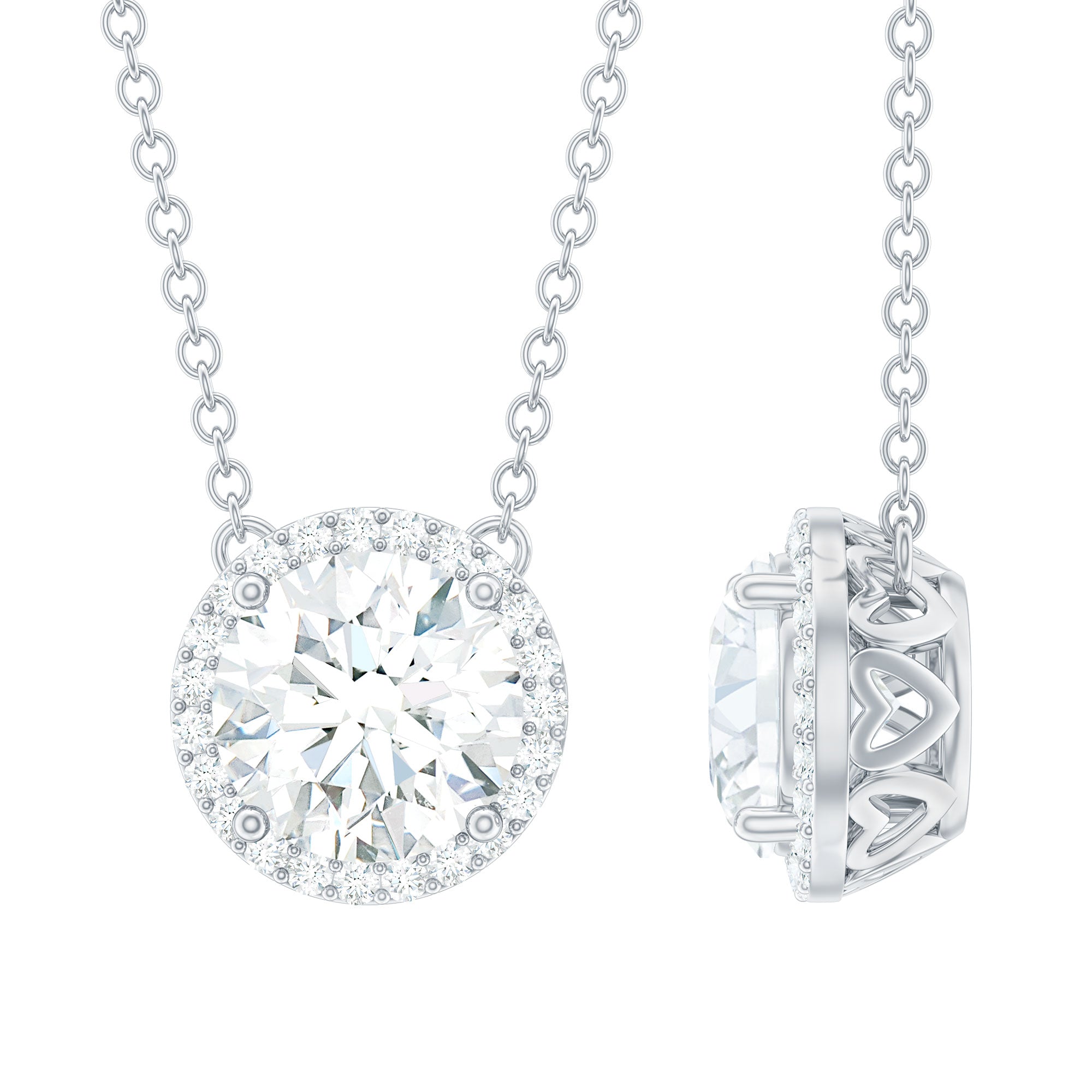 Certified Lab Created Diamond Halo Necklace For Bride