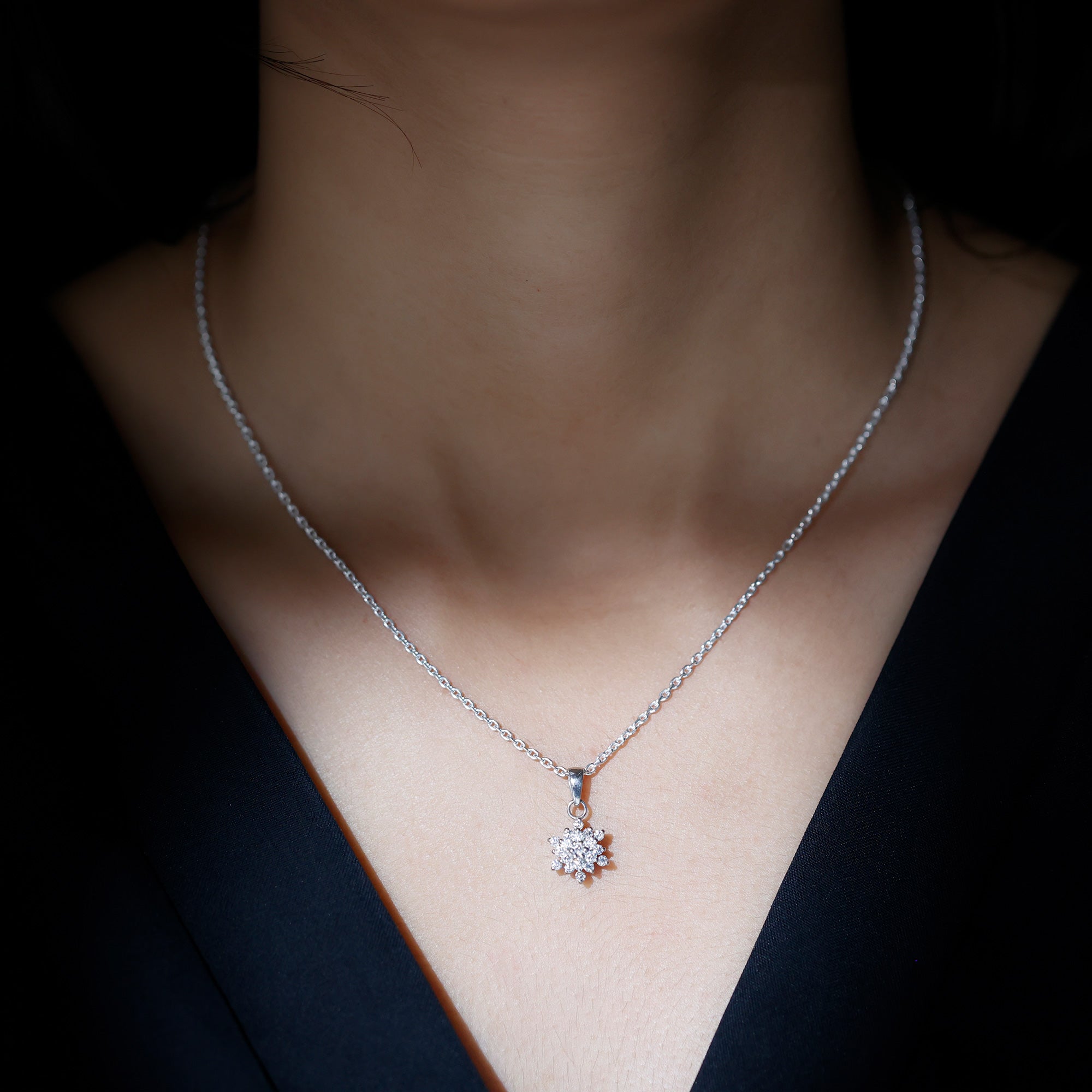 Certified Lab Grown Diamond Snowflake Necklace For Women Lab - ( EF-VS ) - Rosec Jewels