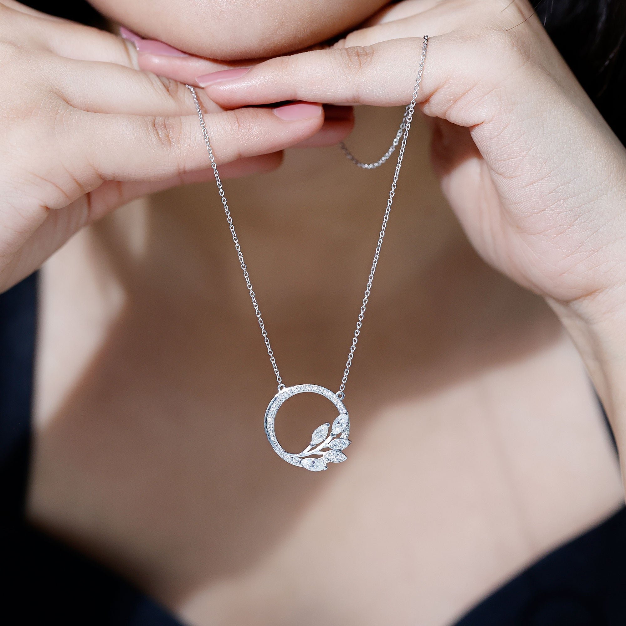 Nature Inspired Lab Grown Diamond Eternity Necklace Lab - ( EF-VS ) - Rosec Jewels