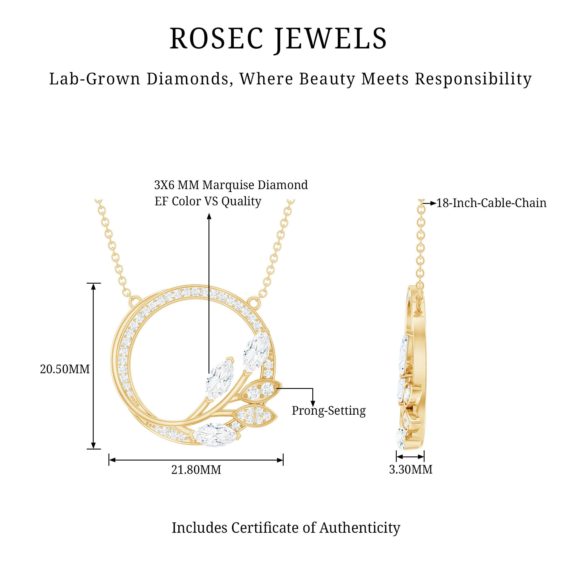 Nature Inspired Lab Grown Diamond Eternity Necklace Lab - ( EF-VS ) - Rosec Jewels