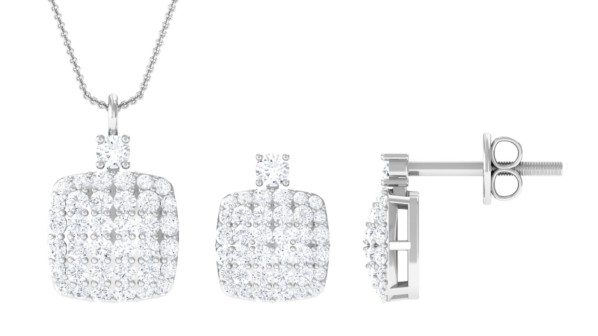 Certified Lab Grown Diamond Bridal Necklace Earring Set Lab - ( EF-VS ) - Rosec Jewels