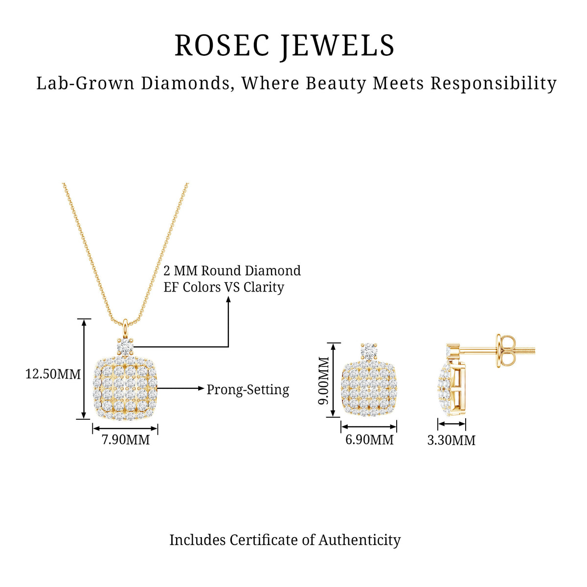 Certified Lab Grown Diamond Bridal Necklace Earring Set Lab - ( EF-VS ) - Rosec Jewels