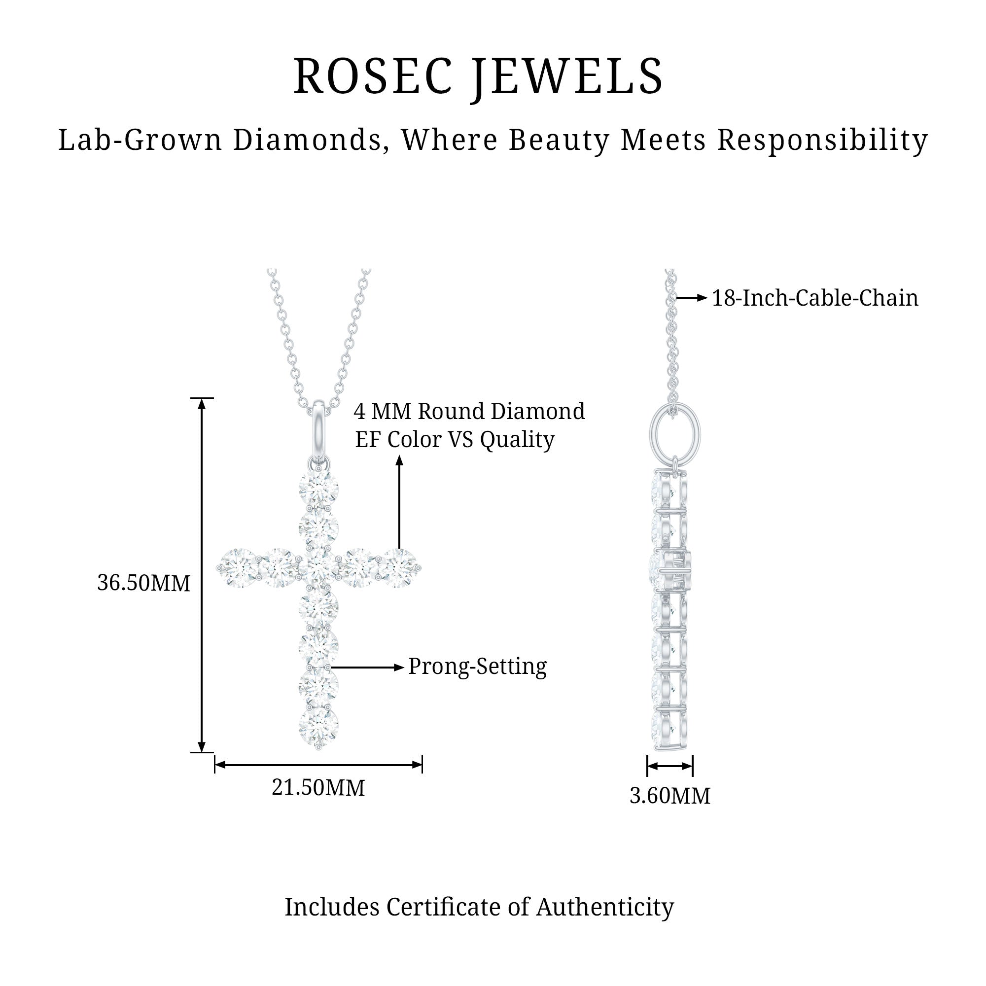 Rosec Jewels-Lab Grown Diamond Catholic Cross Necklace for Women