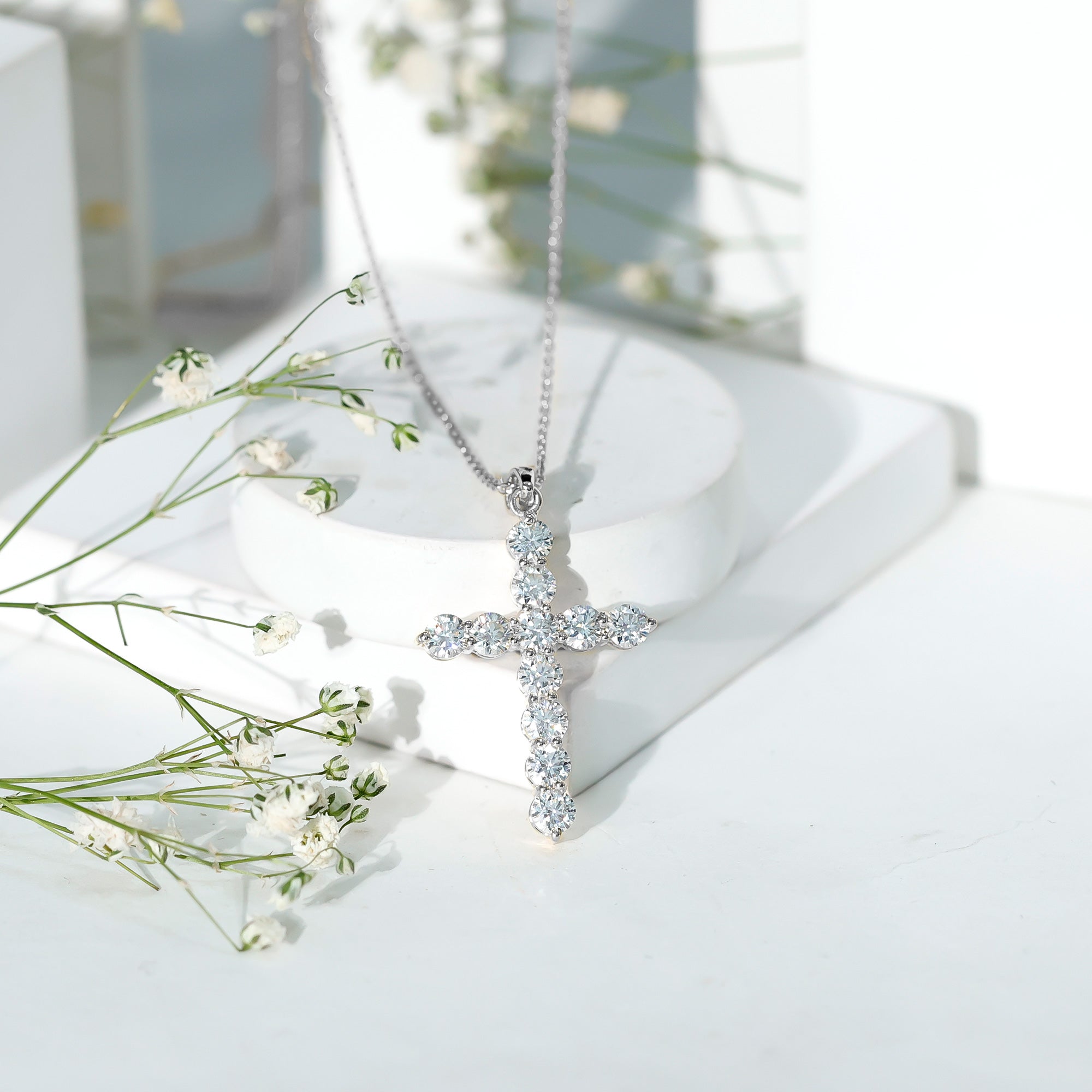 Rosec Jewels-Lab Grown Diamond Catholic Cross Necklace for Women