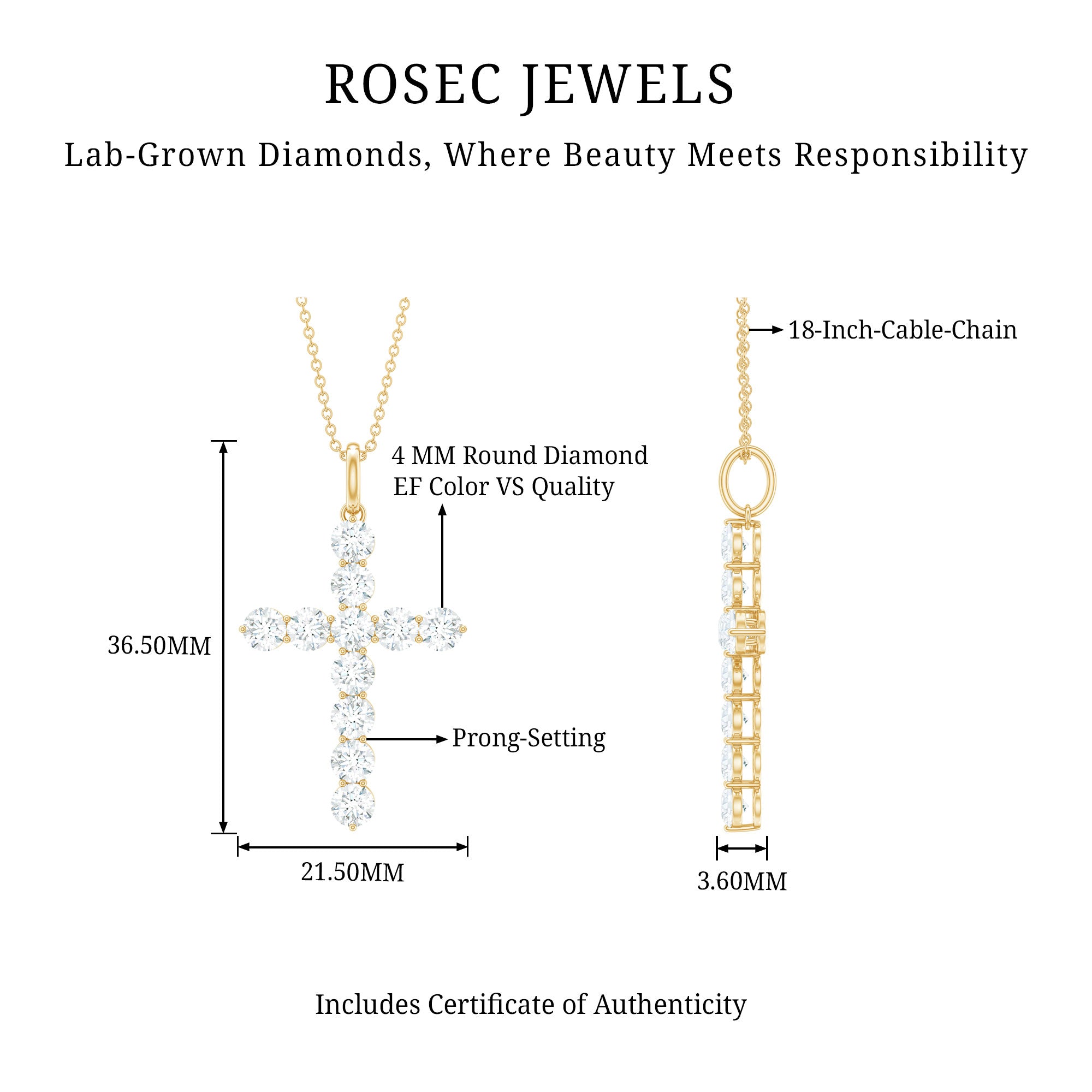 Rosec Jewels-Lab Grown Diamond Catholic Cross Necklace for Women