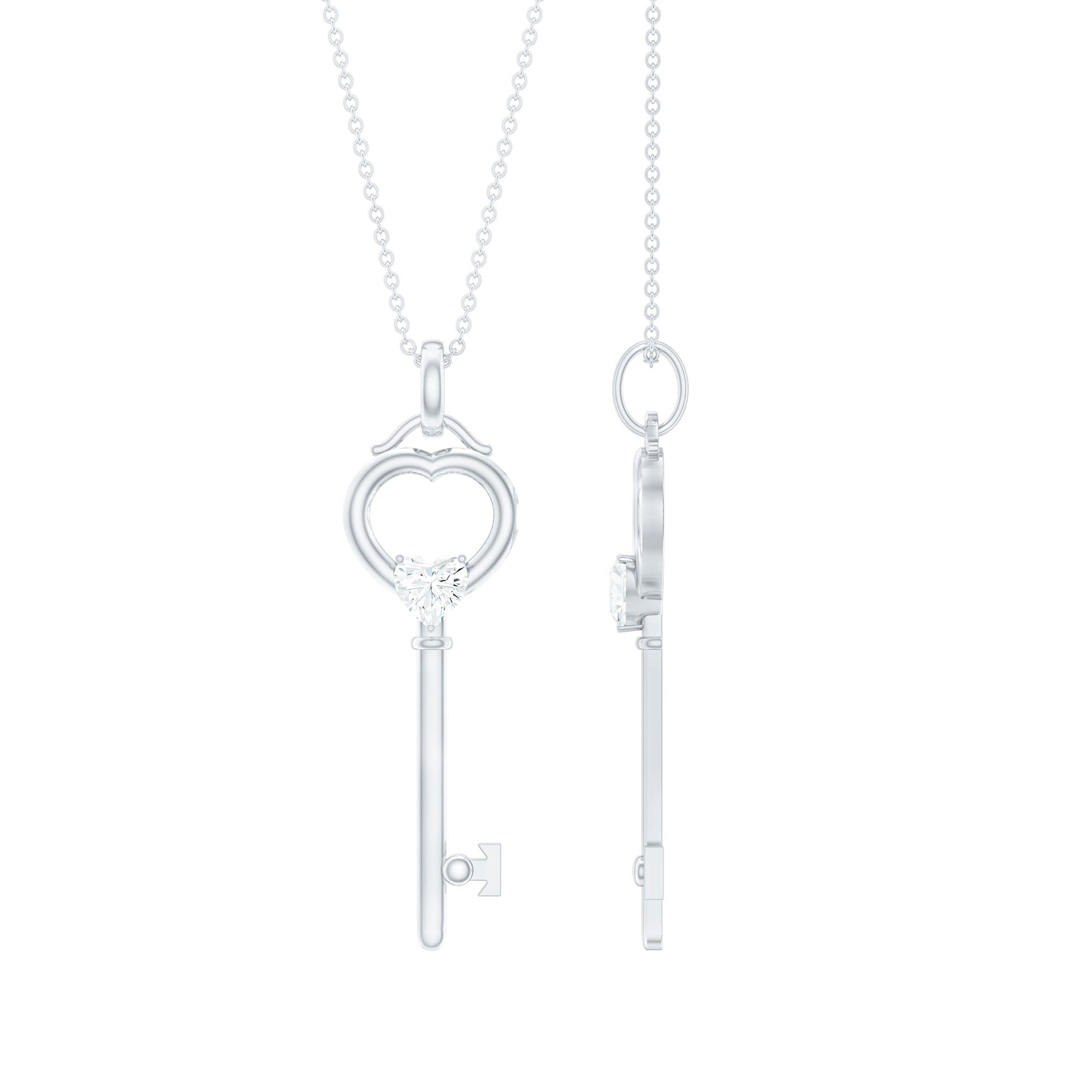 Heart Key Pendant Necklace with Lab Grown Diamond