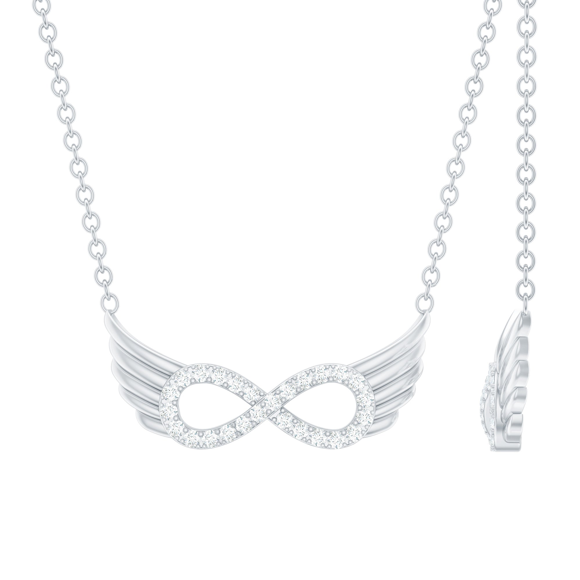 14K Gold Plated Silver Pave Set Moissanite Infinity Necklace with Wings