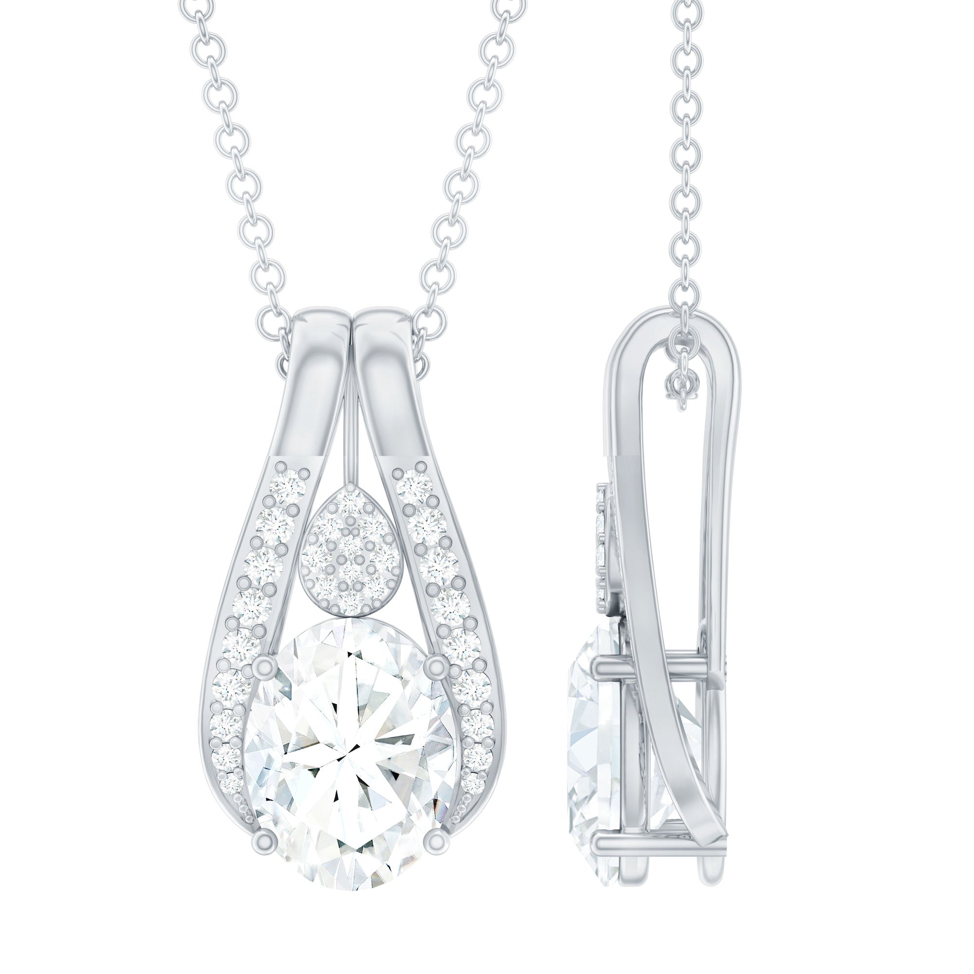 Certified Oval Cut Moissanite Teardrop Pendant Necklace for Wedding