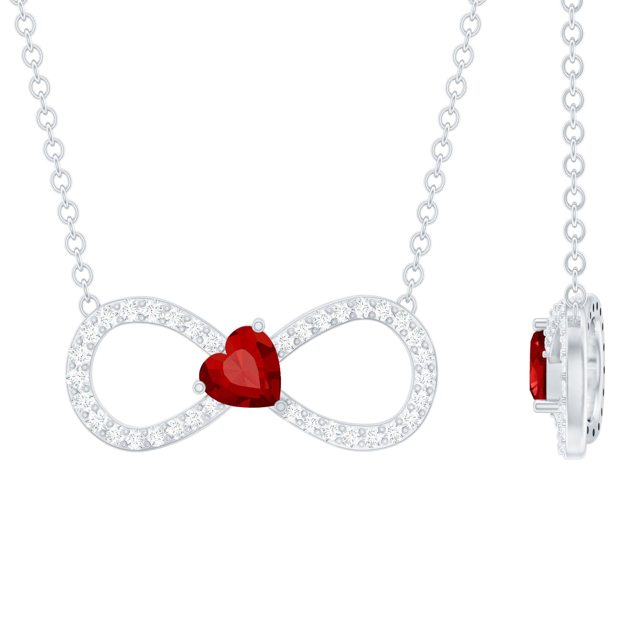 Lab Grown Ruby and Moissanite Heart Infinity Necklace For Her