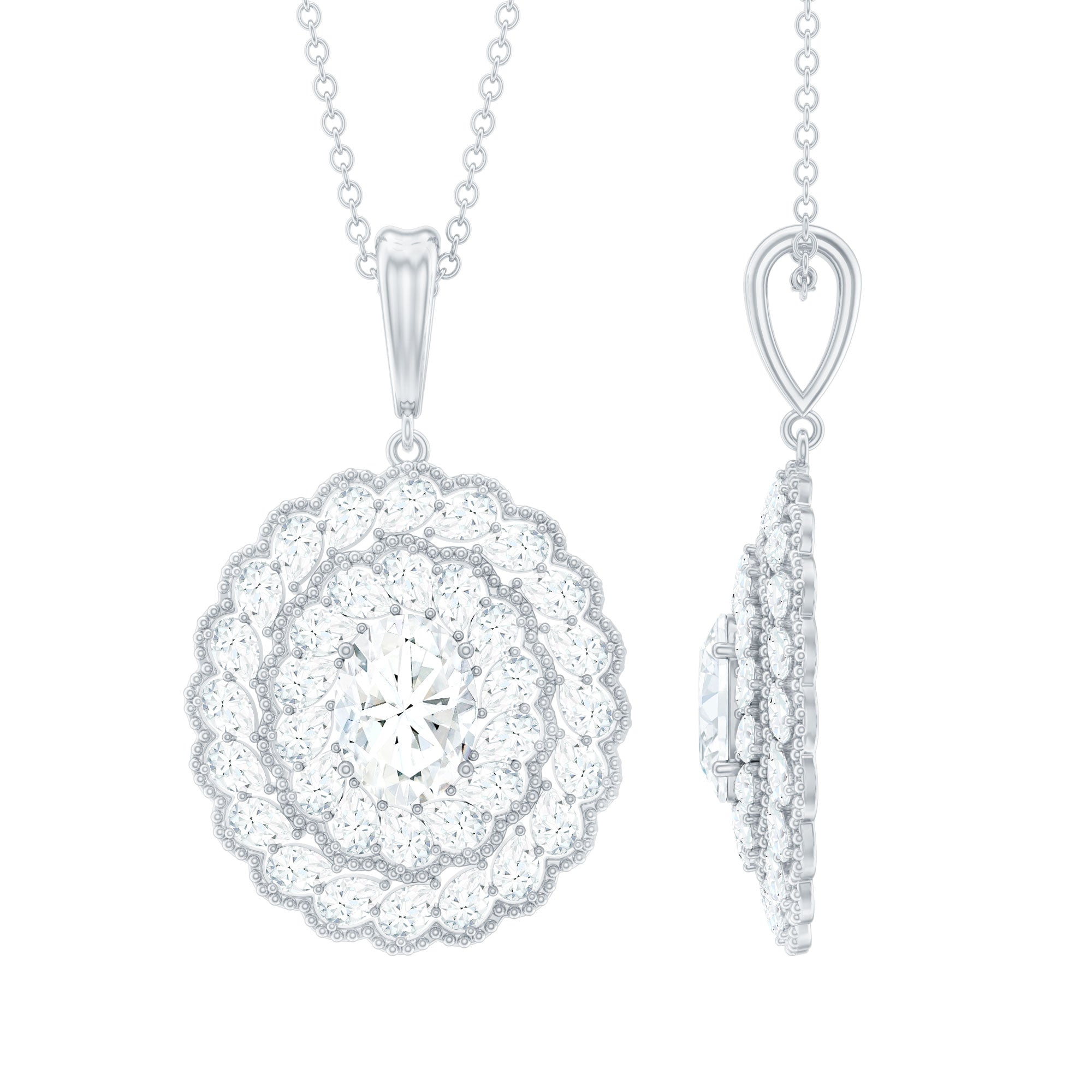 Certified Oval Moissanite Bridal Statement Necklace with Chain