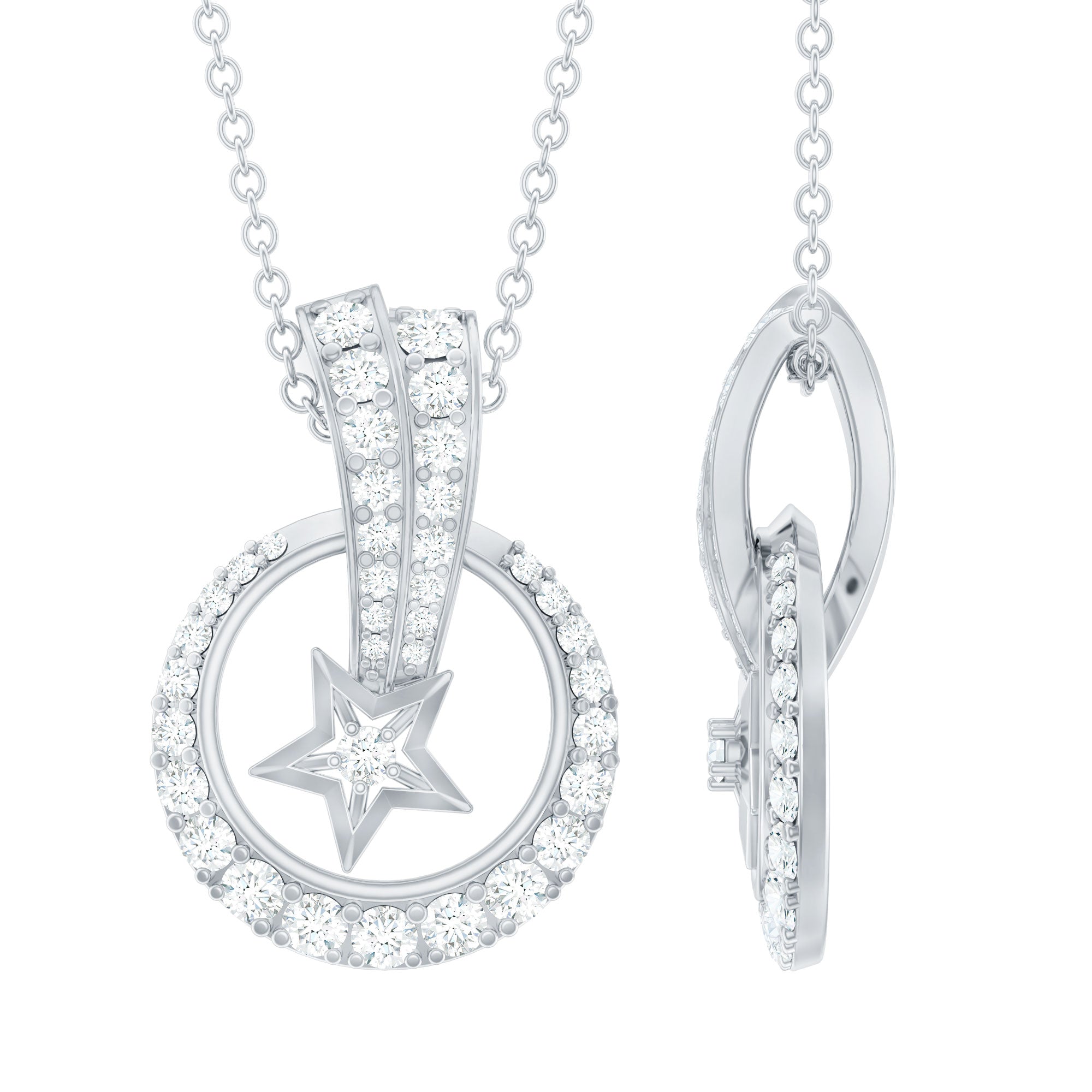 Certified Moissanite Shooting Star Necklace with Chain