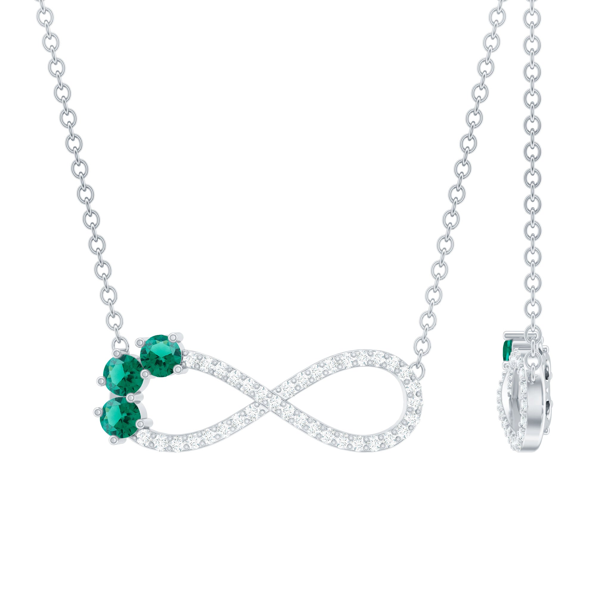 Lab Created Emerald and Moissanite Infinity Necklace with Chain